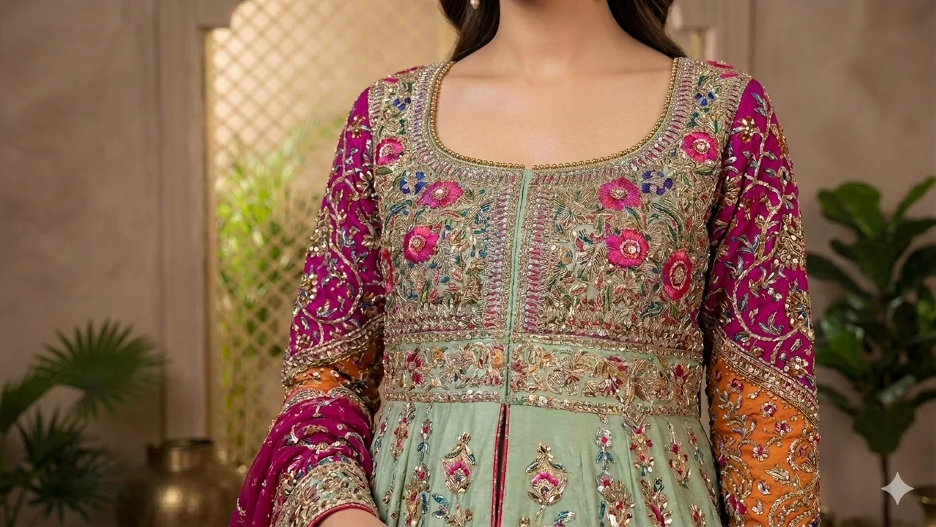 Zehra-e-Gulistan Block-printed (with Hands) embroidered Angrakha