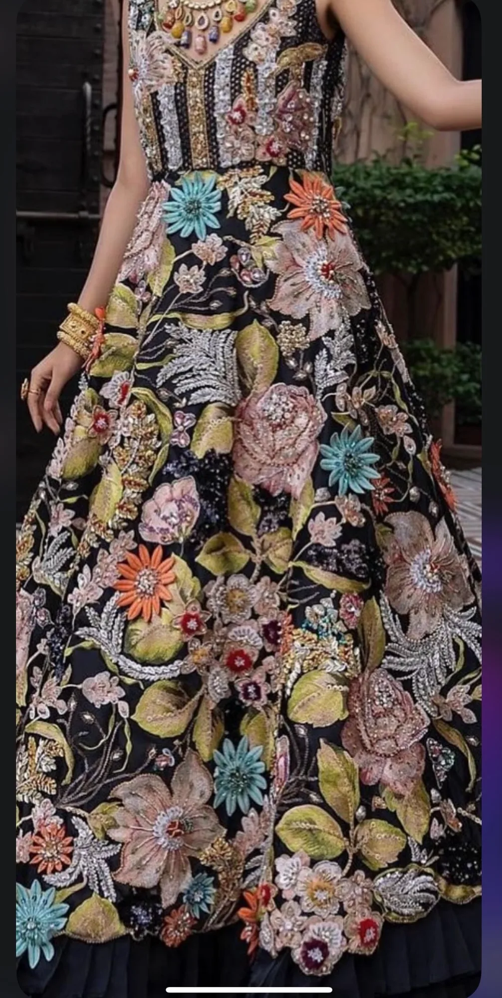 Black floral Handpainted Outfit