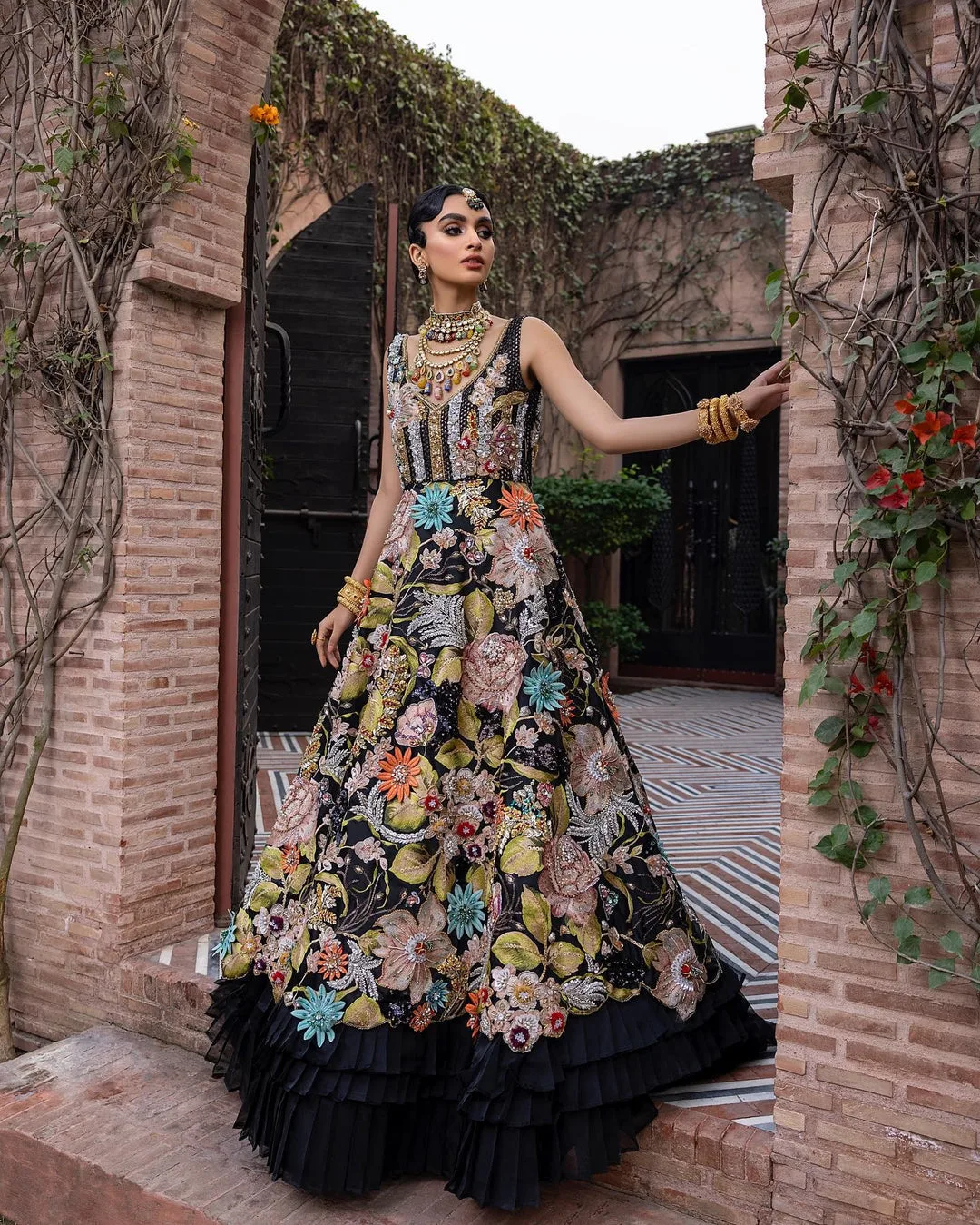 Black floral Handpainted Outfit