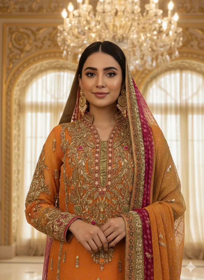 Orange Chunri Dupatta Outfit