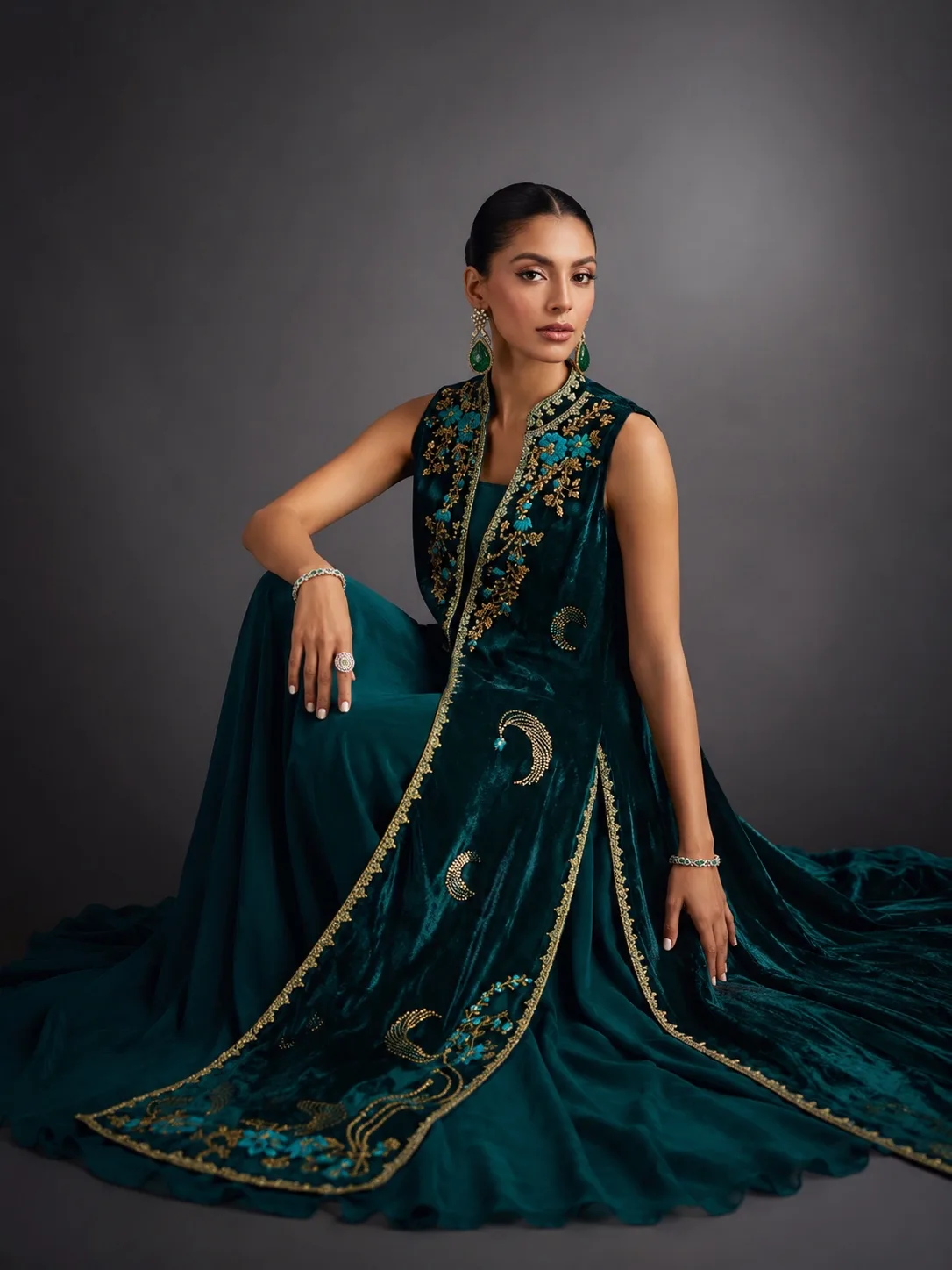 Emerald Crescent Velvet Outfit