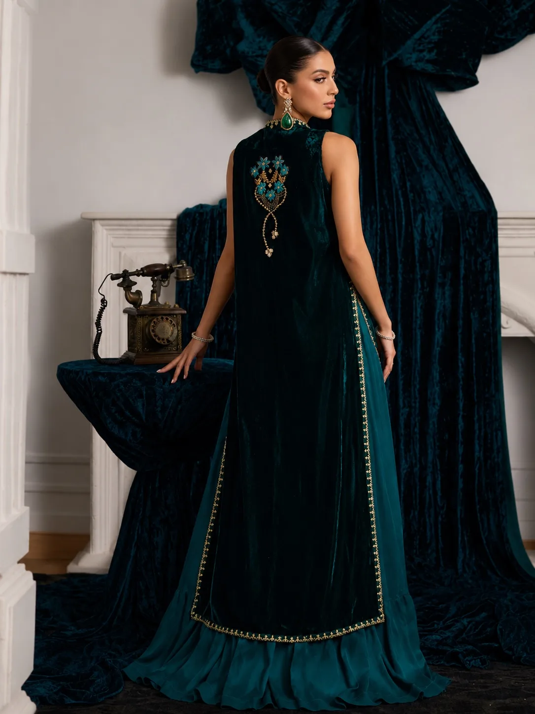 Emerald Crescent Velvet Outfit