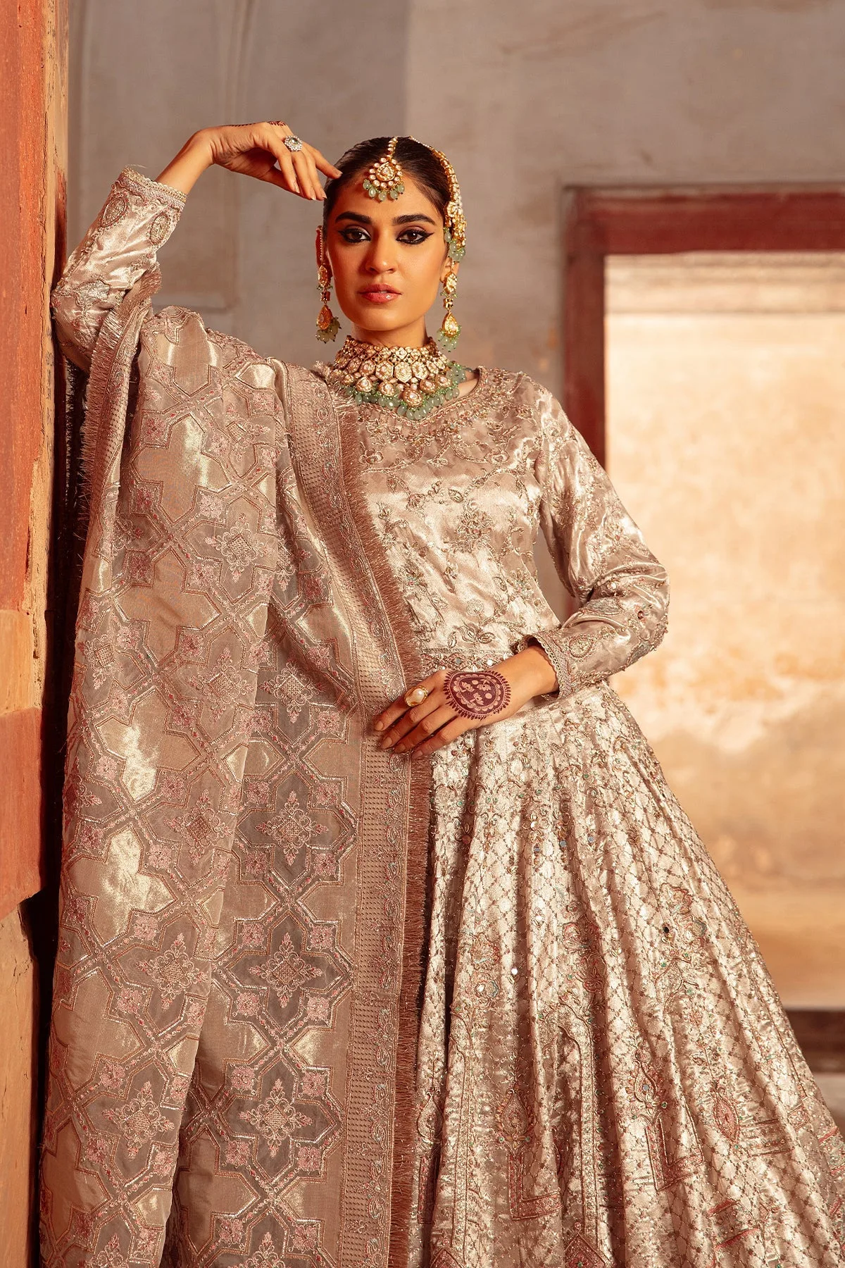 Pakistani Bridal Dress Copper Peach Lehenga Choli 2