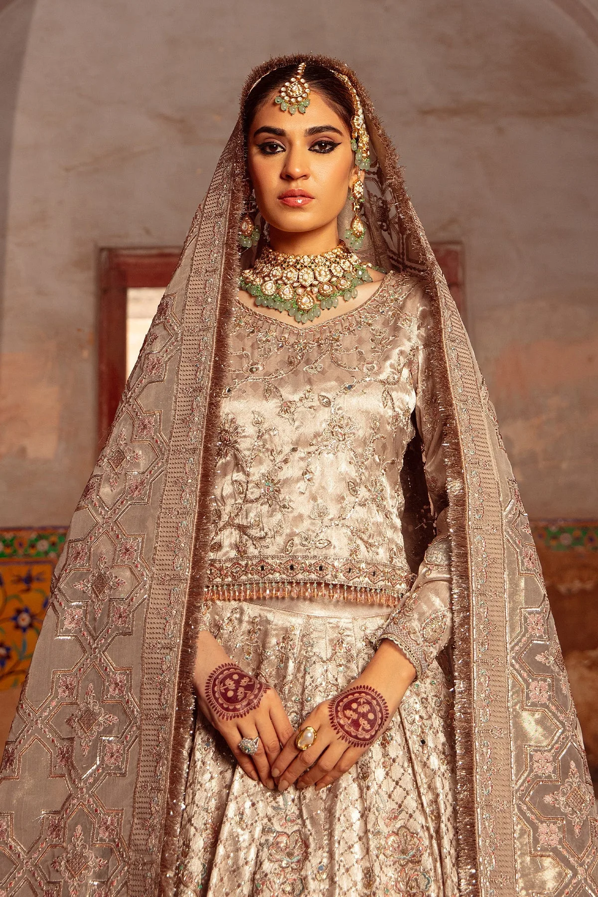 Pakistani Bridal Dress Copper Peach Lehenga Choli 3