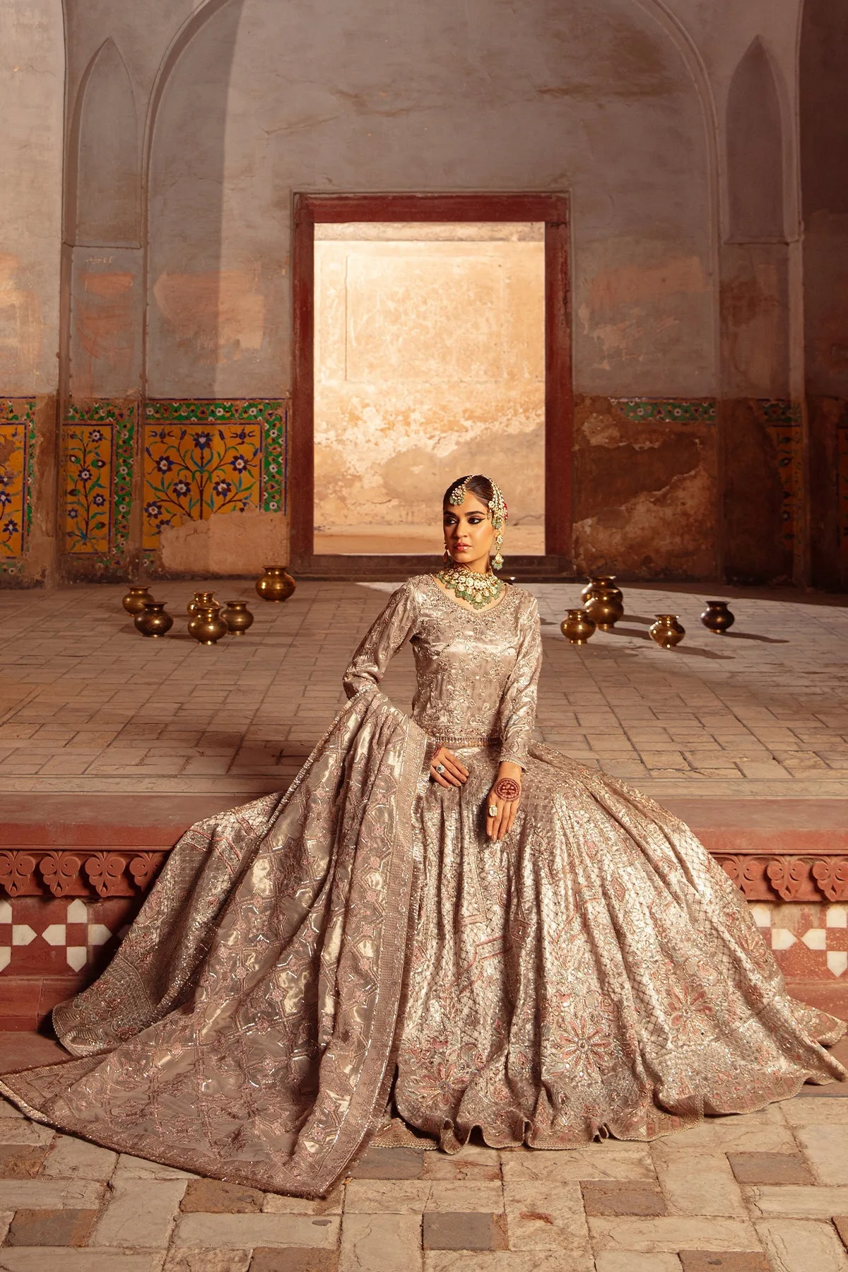 Pakistani Bridal Dress Copper Peach Lehenga Choli 4