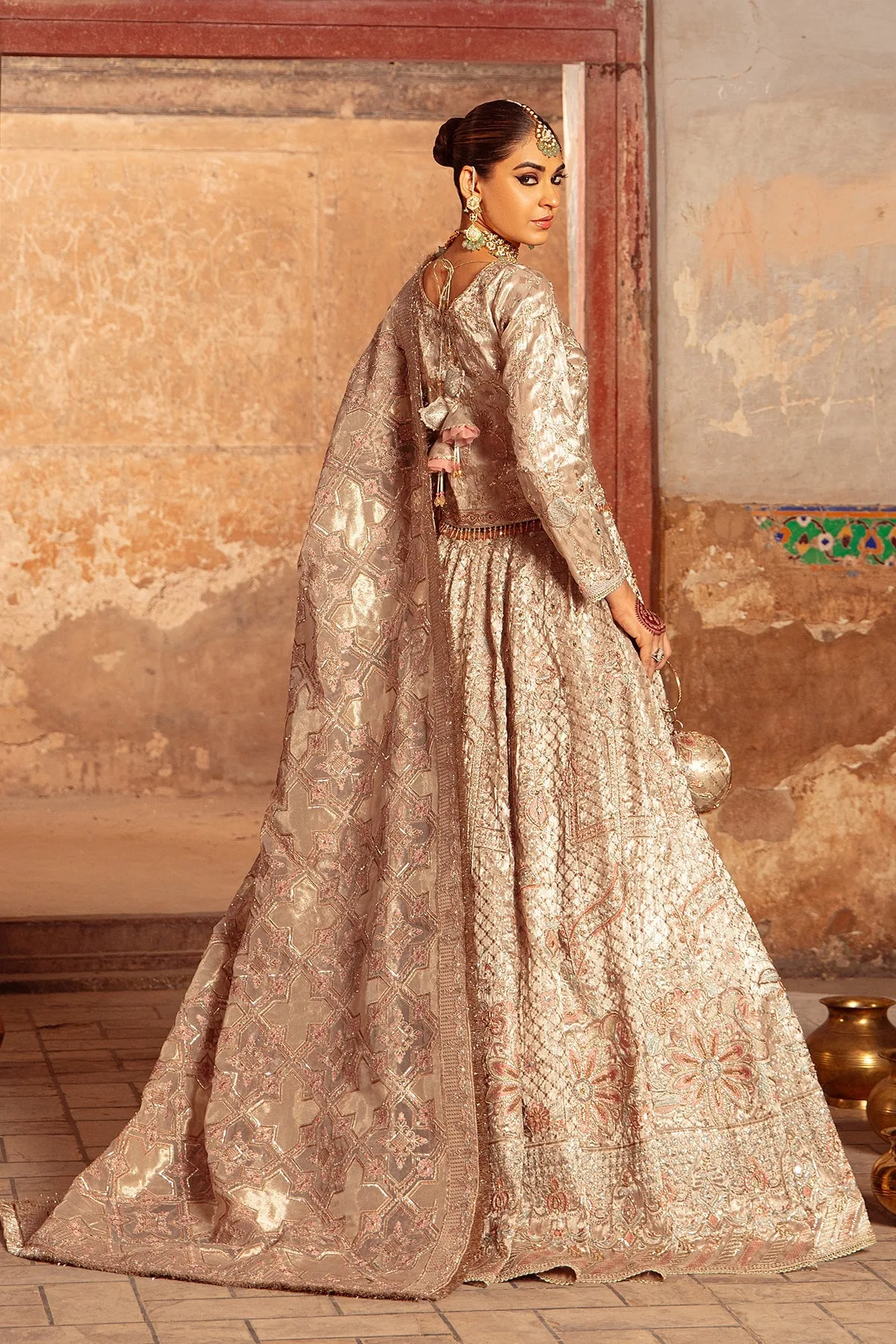 Pakistani Bridal Dress Copper Peach Lehenga Choli 5