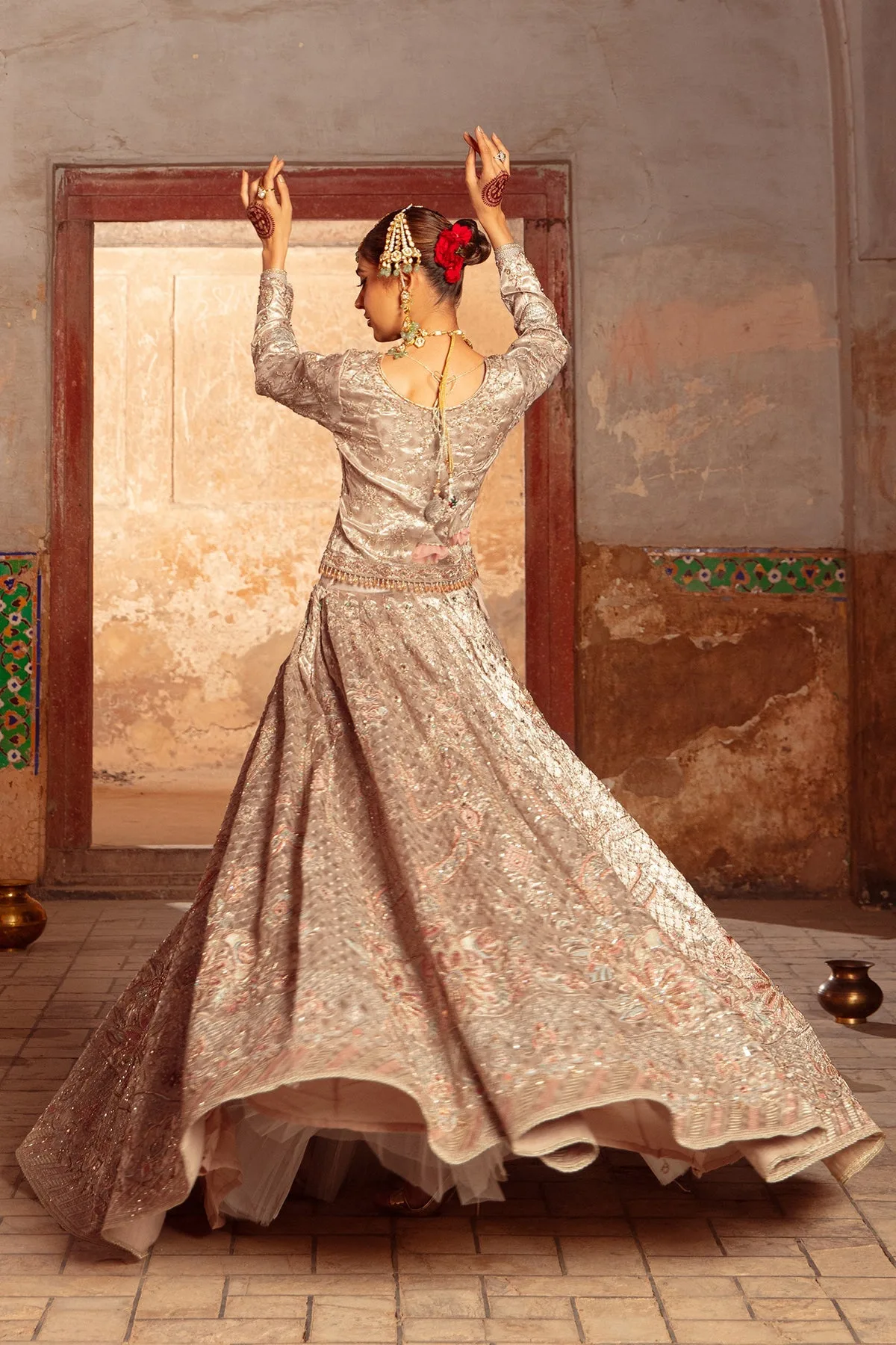 Pakistani Bridal Dress Copper Peach Lehenga Choli 6