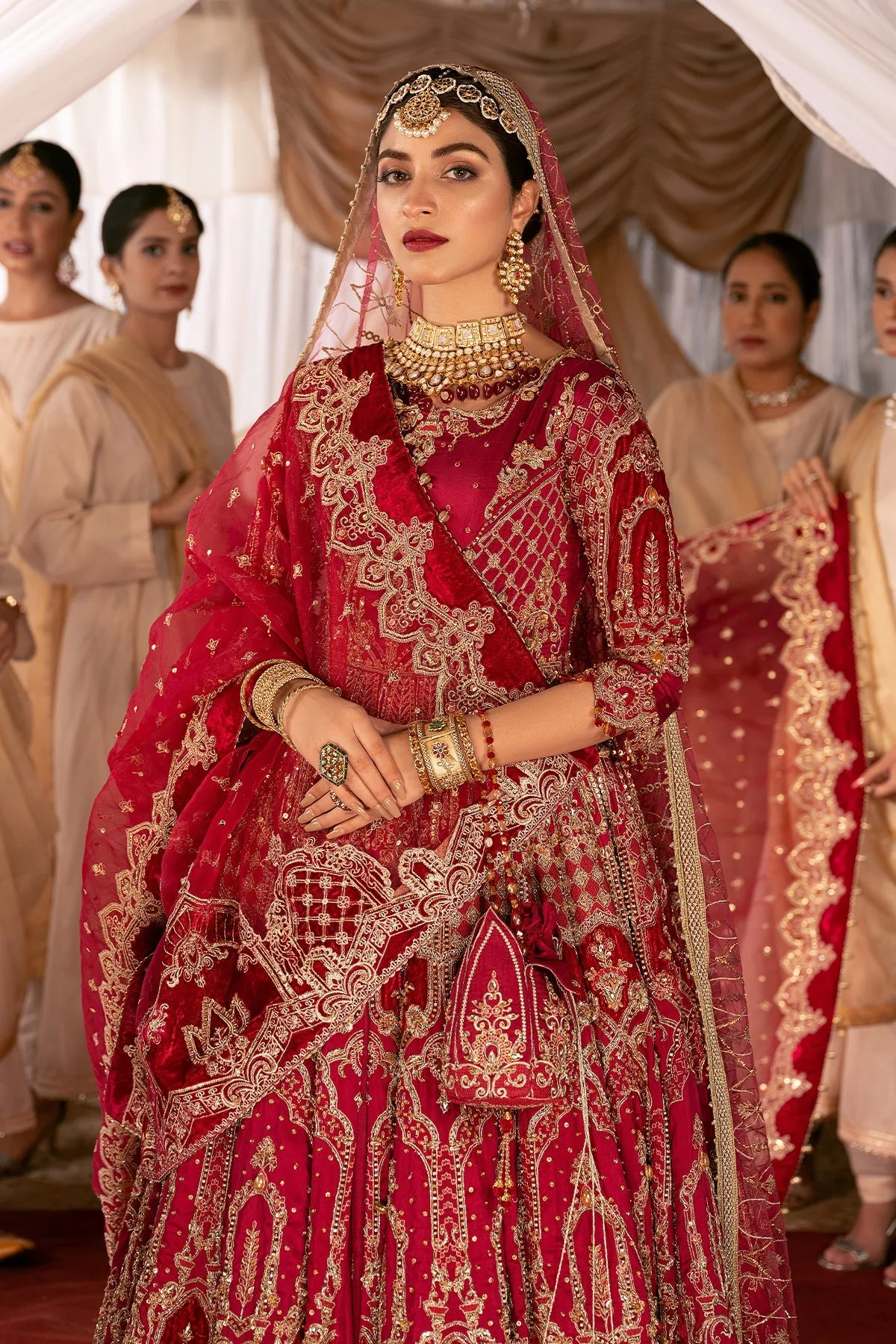 Pakistani Bridal Dress Red Front Open Lehenga Frock For Bridal Wear 2
