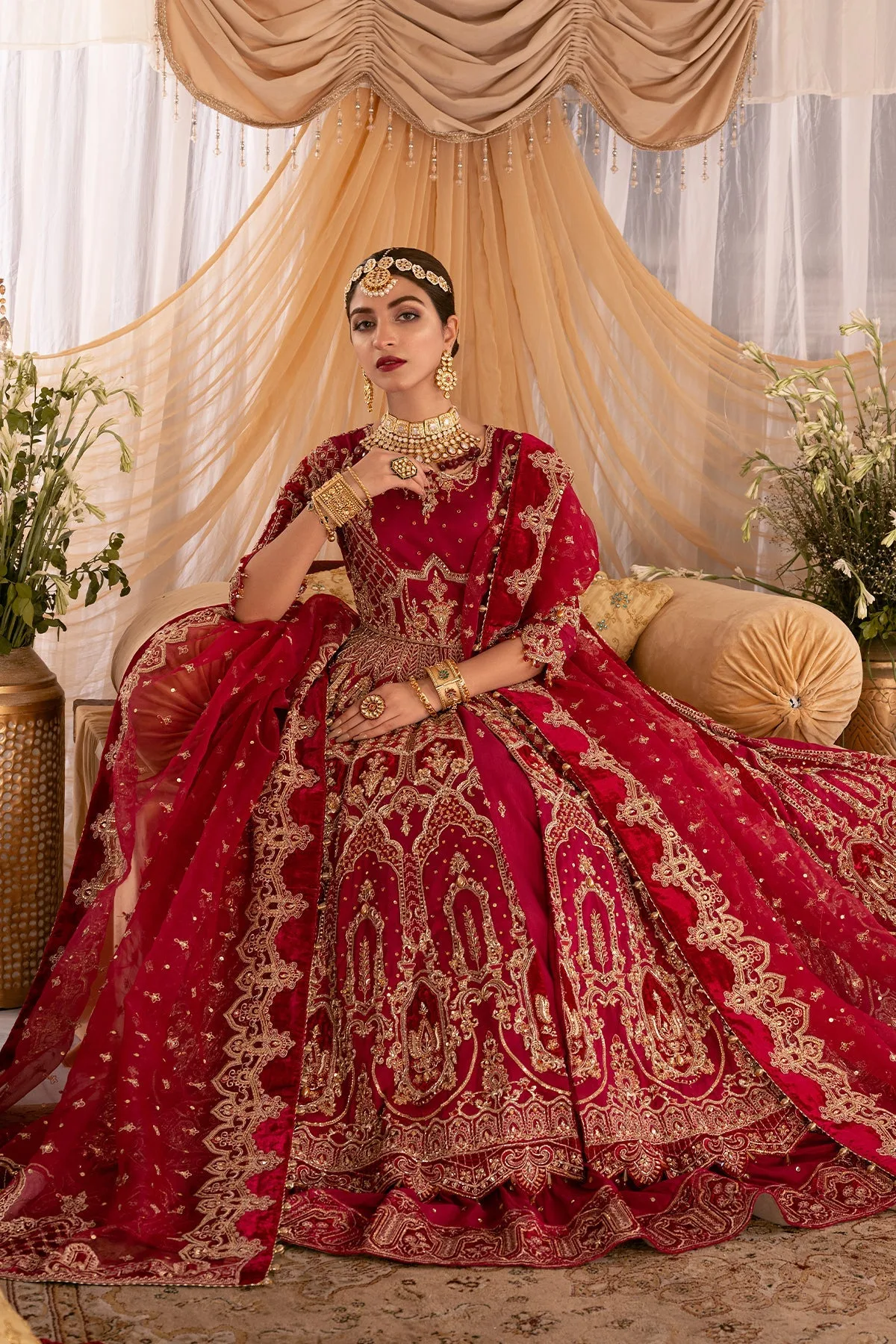 Pakistani Bridal Dress Red Front Open Lehenga Frock For Bridal Wear 3