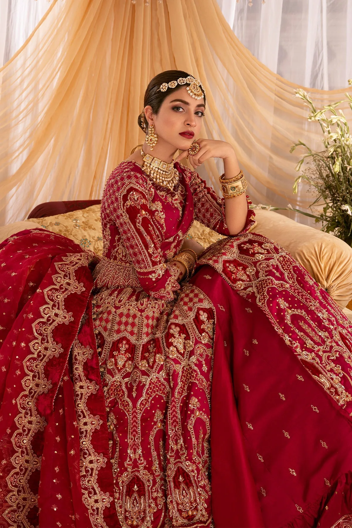 Pakistani Bridal Dress Red Front Open Lehenga Frock For Bridal Wear 4