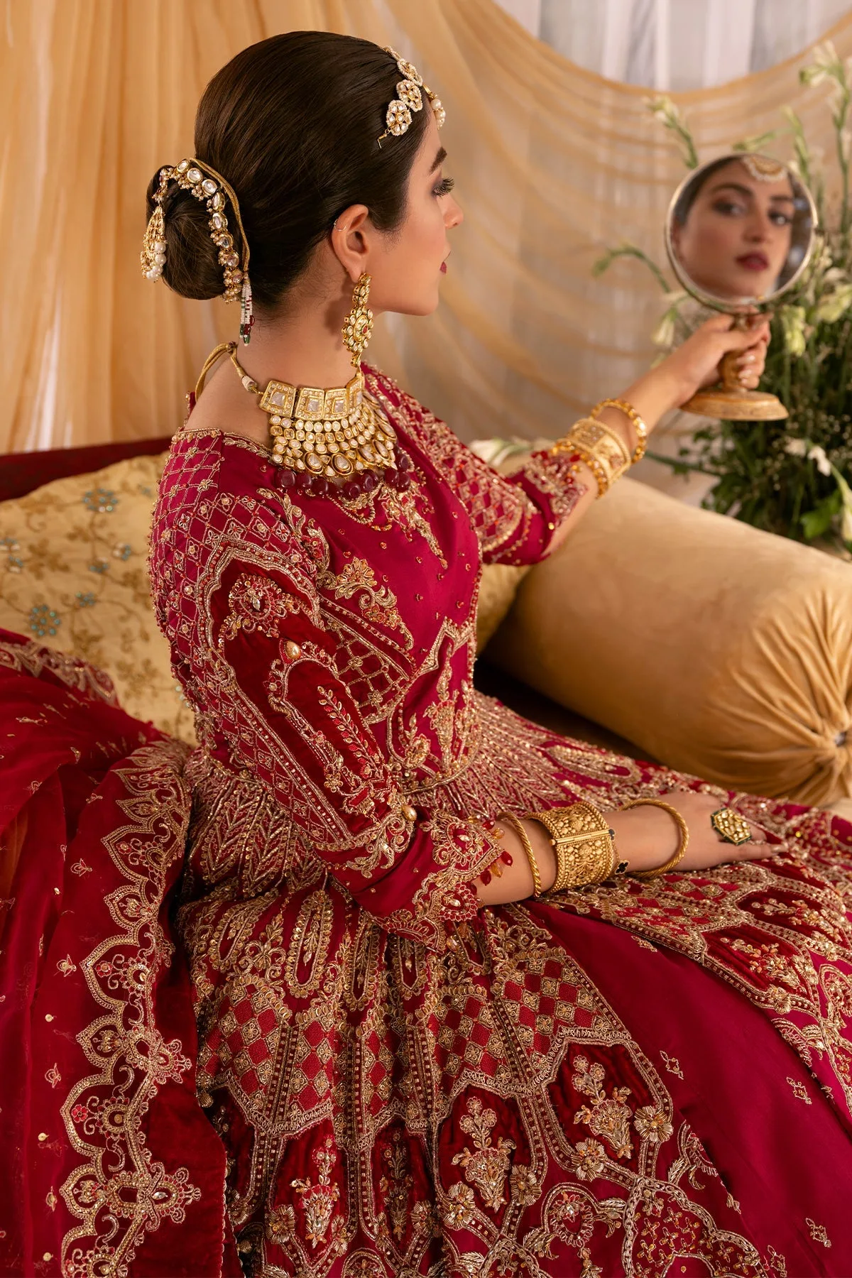 Pakistani Bridal Dress Red Front Open Lehenga Frock For Bridal Wear 5