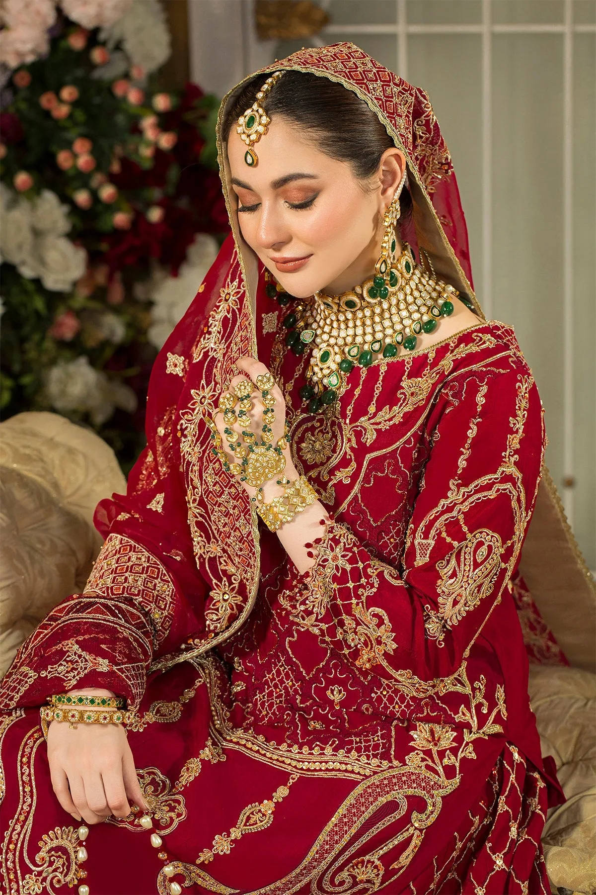 Pakistani Bridal Dress Deep Red Long Shirt With Tail Long Lehenga 5