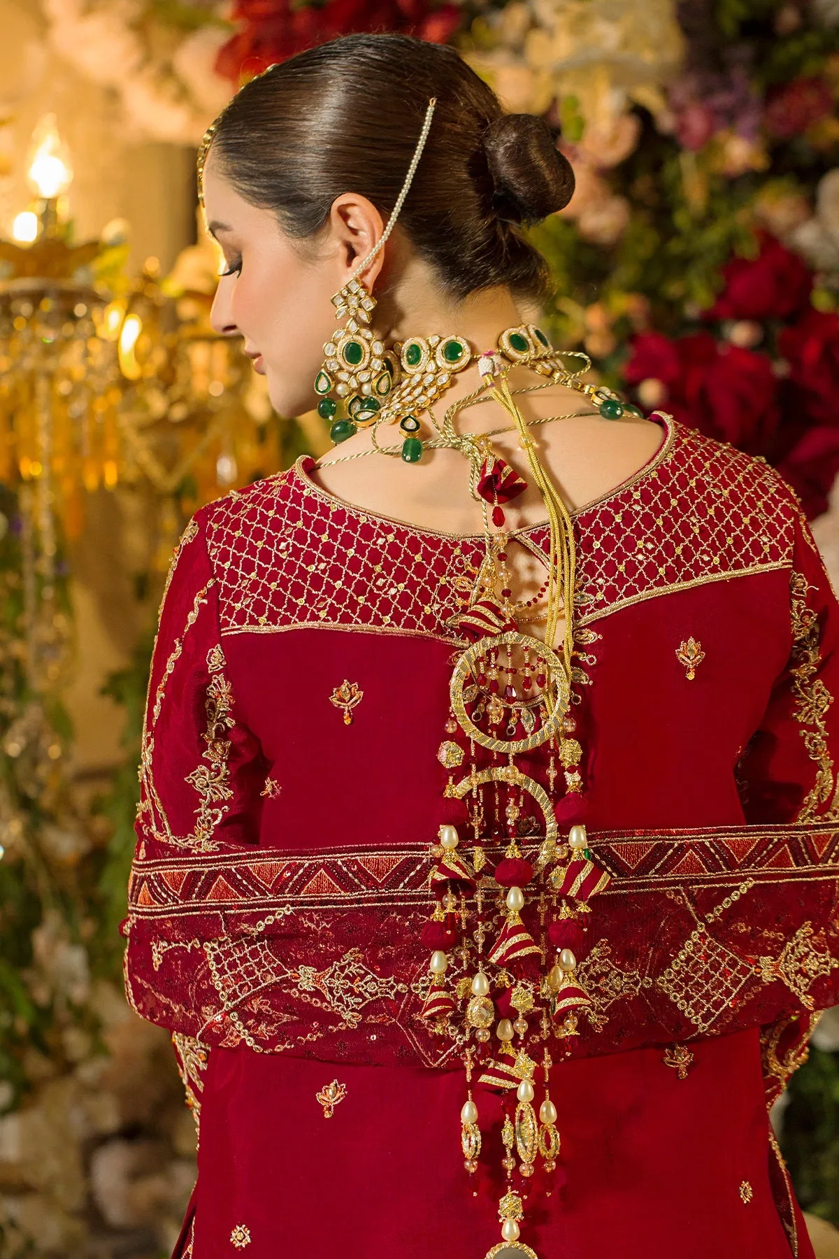 Pakistani Bridal Dress Deep Red Long Shirt With Tail Long Lehenga 6