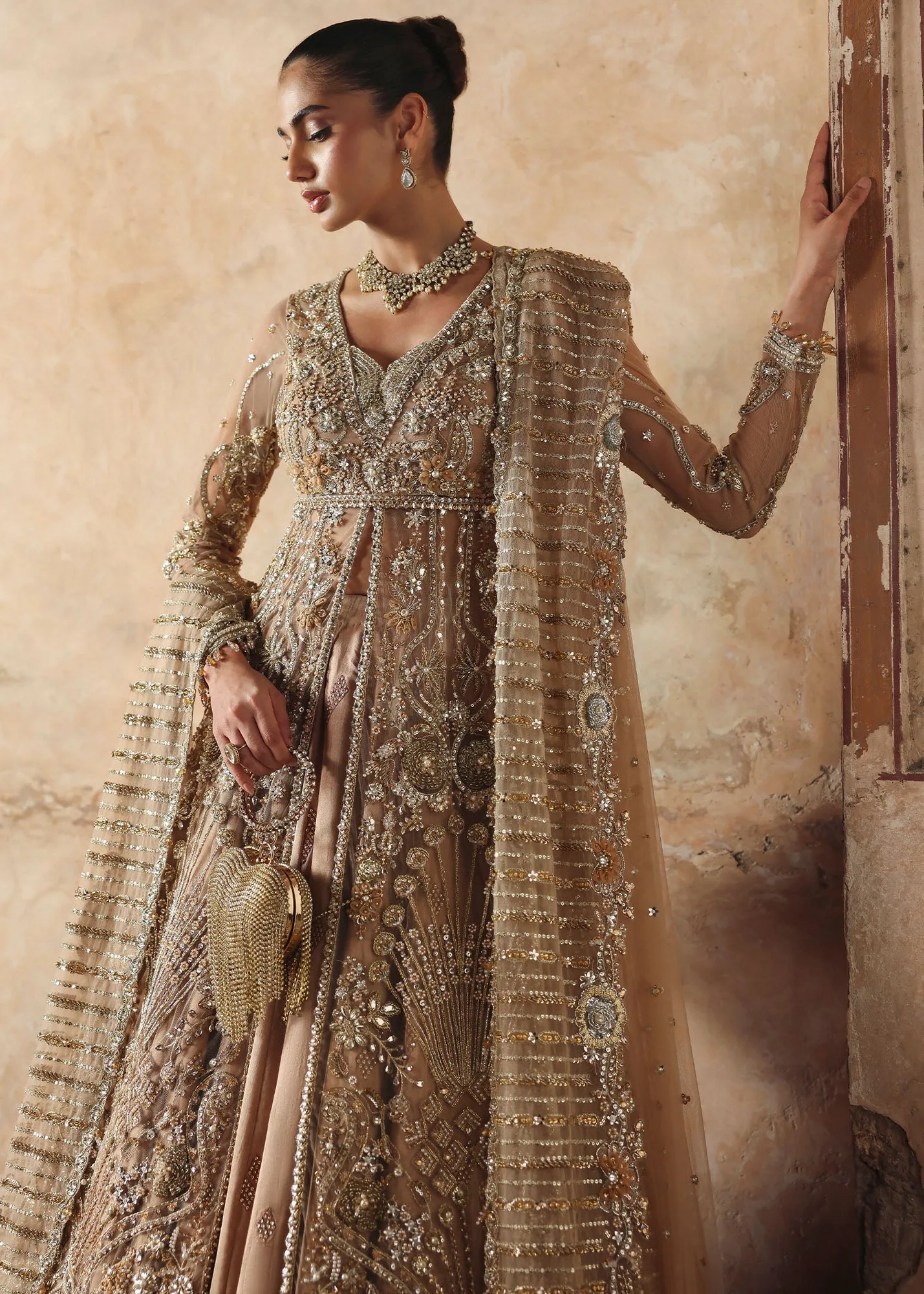 Pakistani Bridal Dress in Open Pishwas Lehenga Style 2