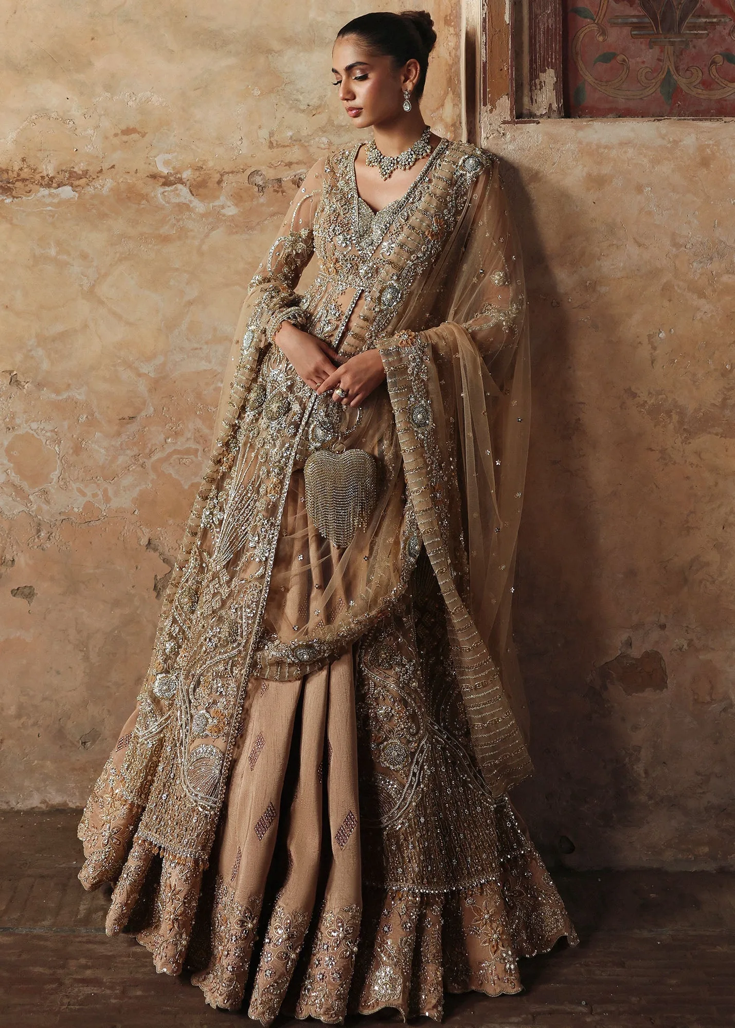 Pakistani Bridal Dress in Open Pishwas Lehenga Style 4