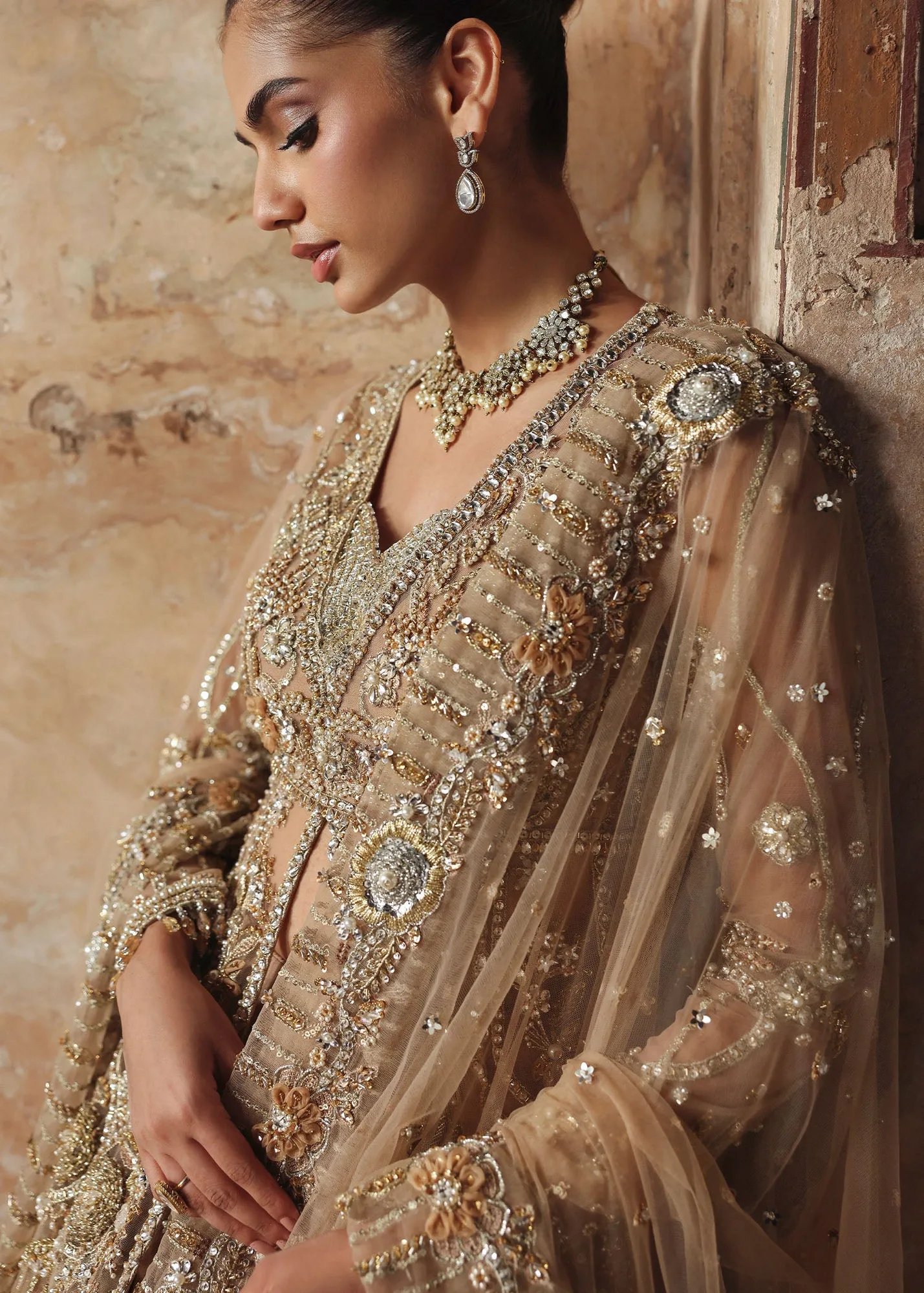 Pakistani Bridal Dress in Open Pishwas Lehenga Style 5