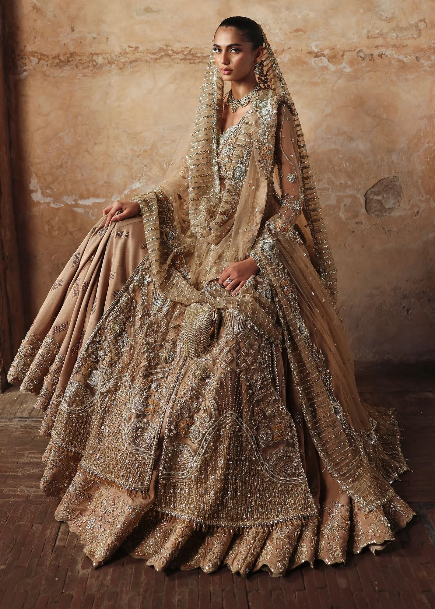 Pakistani Bridal Dress in Open Pishwas Lehenga Style 6