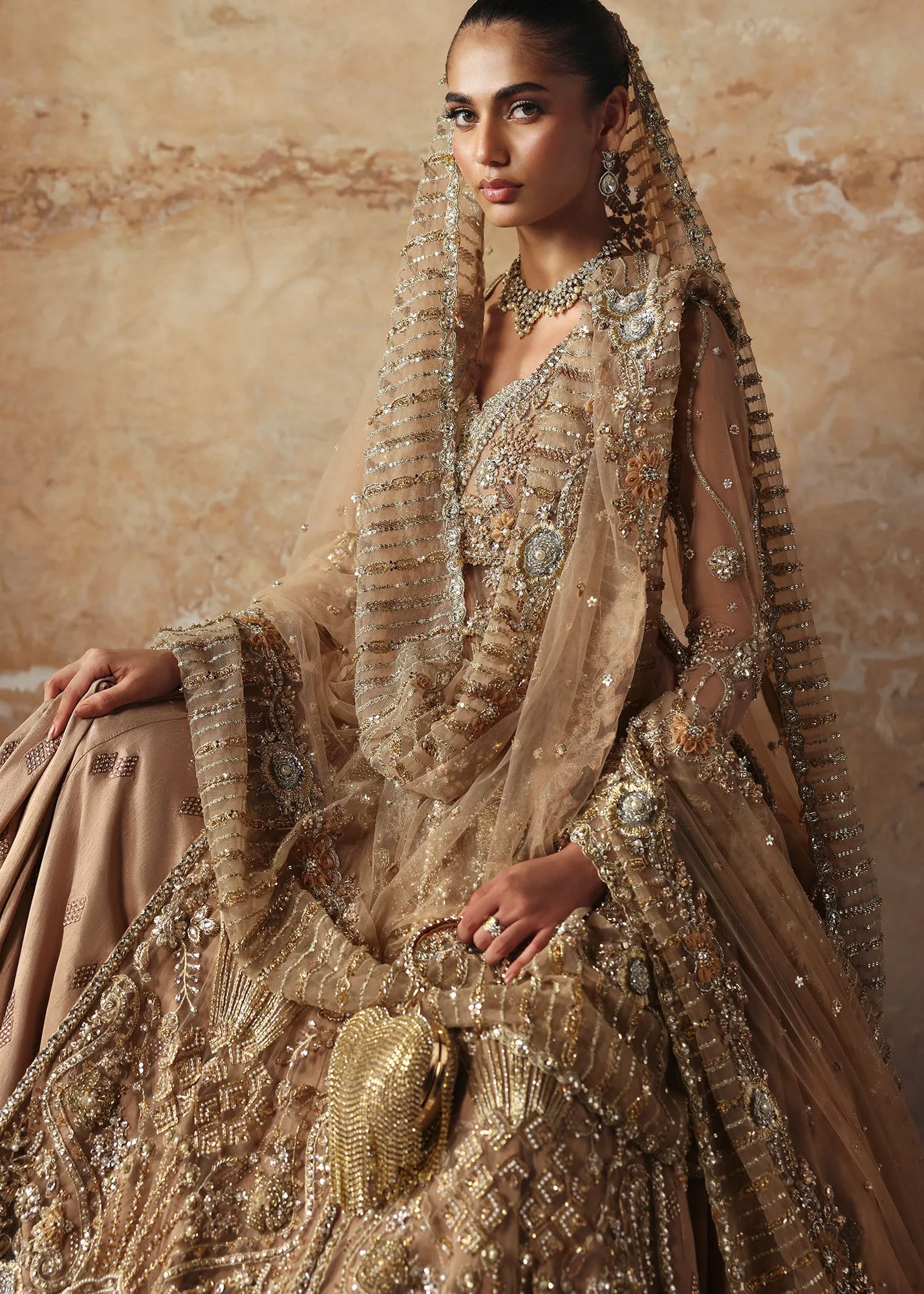Pakistani Bridal Dress in Open Pishwas Lehenga Style 7
