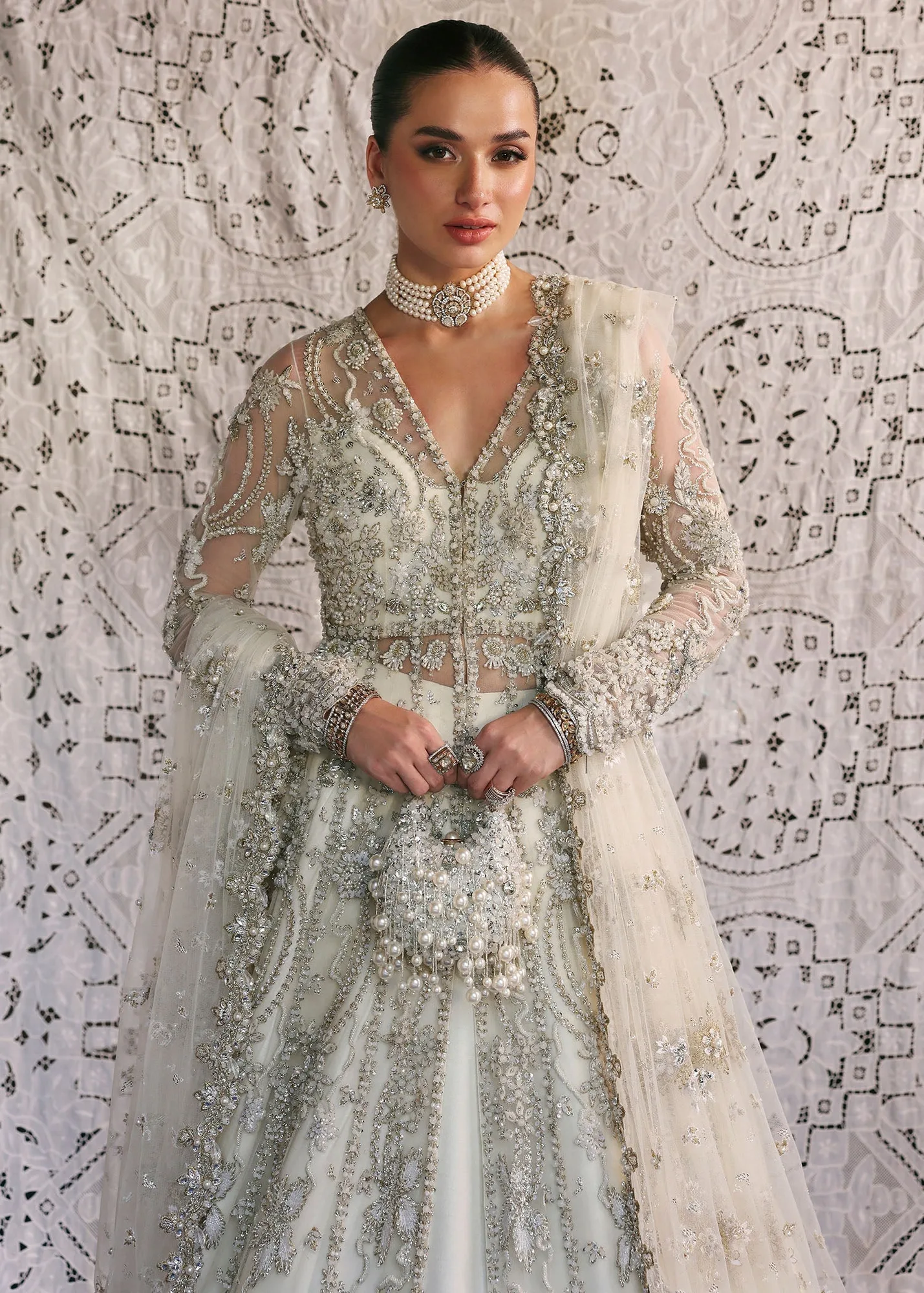 Pakistani Bridal Nikkah Dress in Pishwas Lehenga Style 4