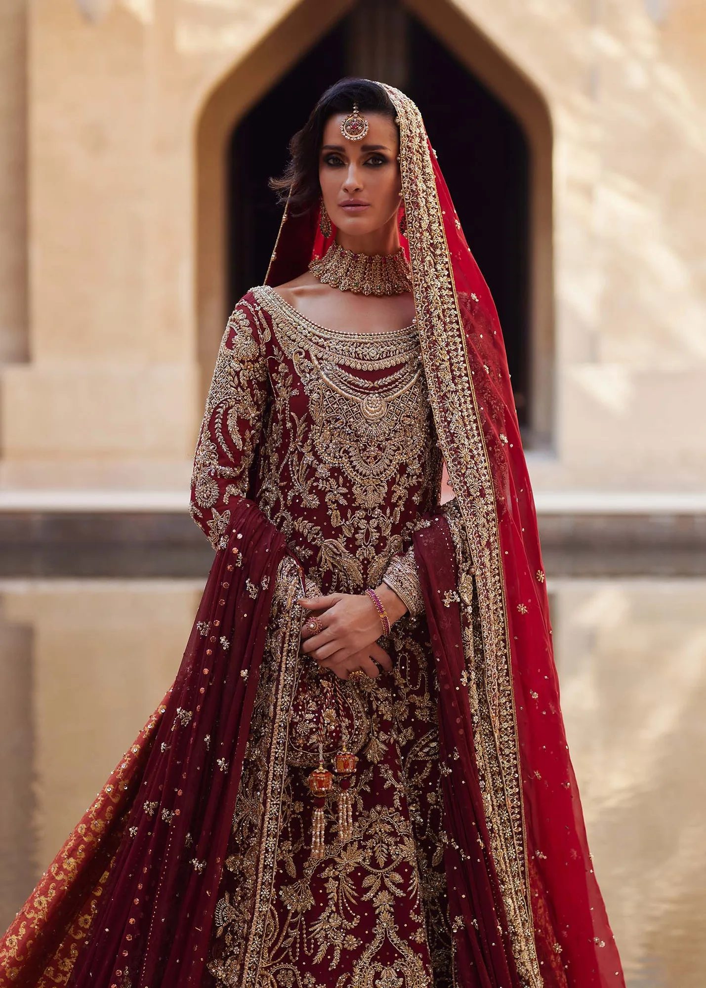 Pakistani Bridal Dress in Jamawar Lehenga Kameez Style 2