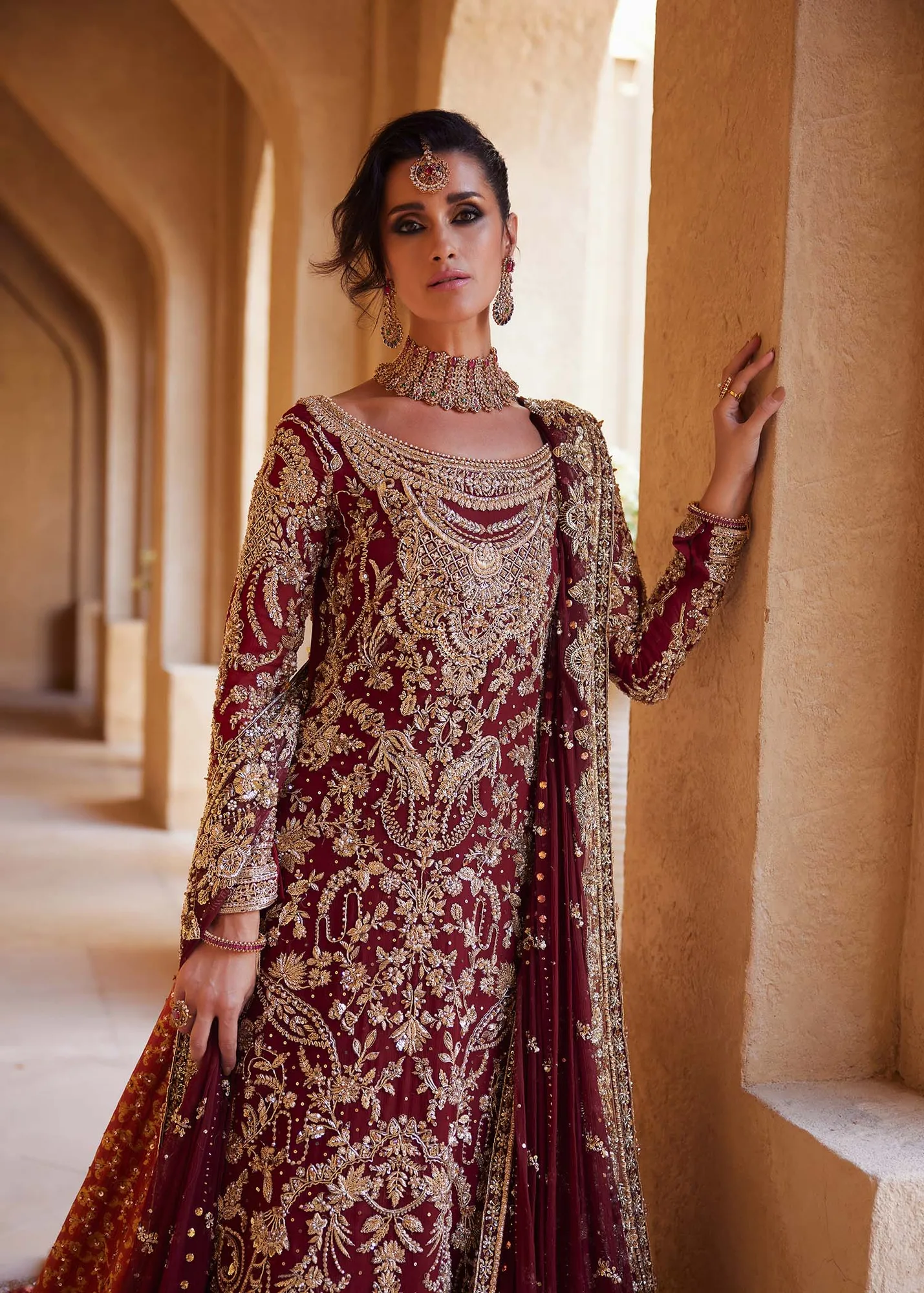 Pakistani Bridal Dress in Jamawar Lehenga Kameez Style 4