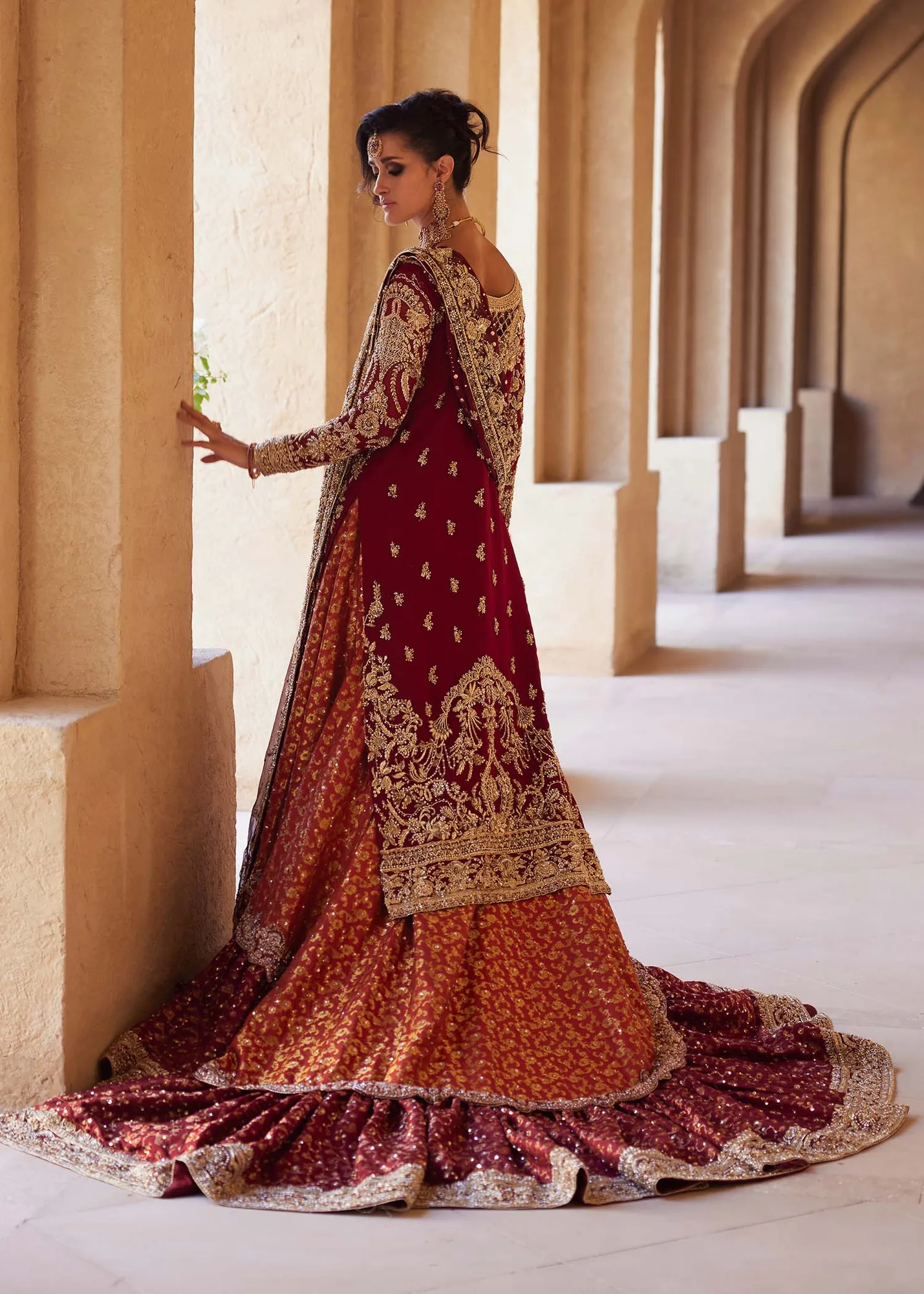 Pakistani Bridal Dress in Jamawar Lehenga Kameez Style 6