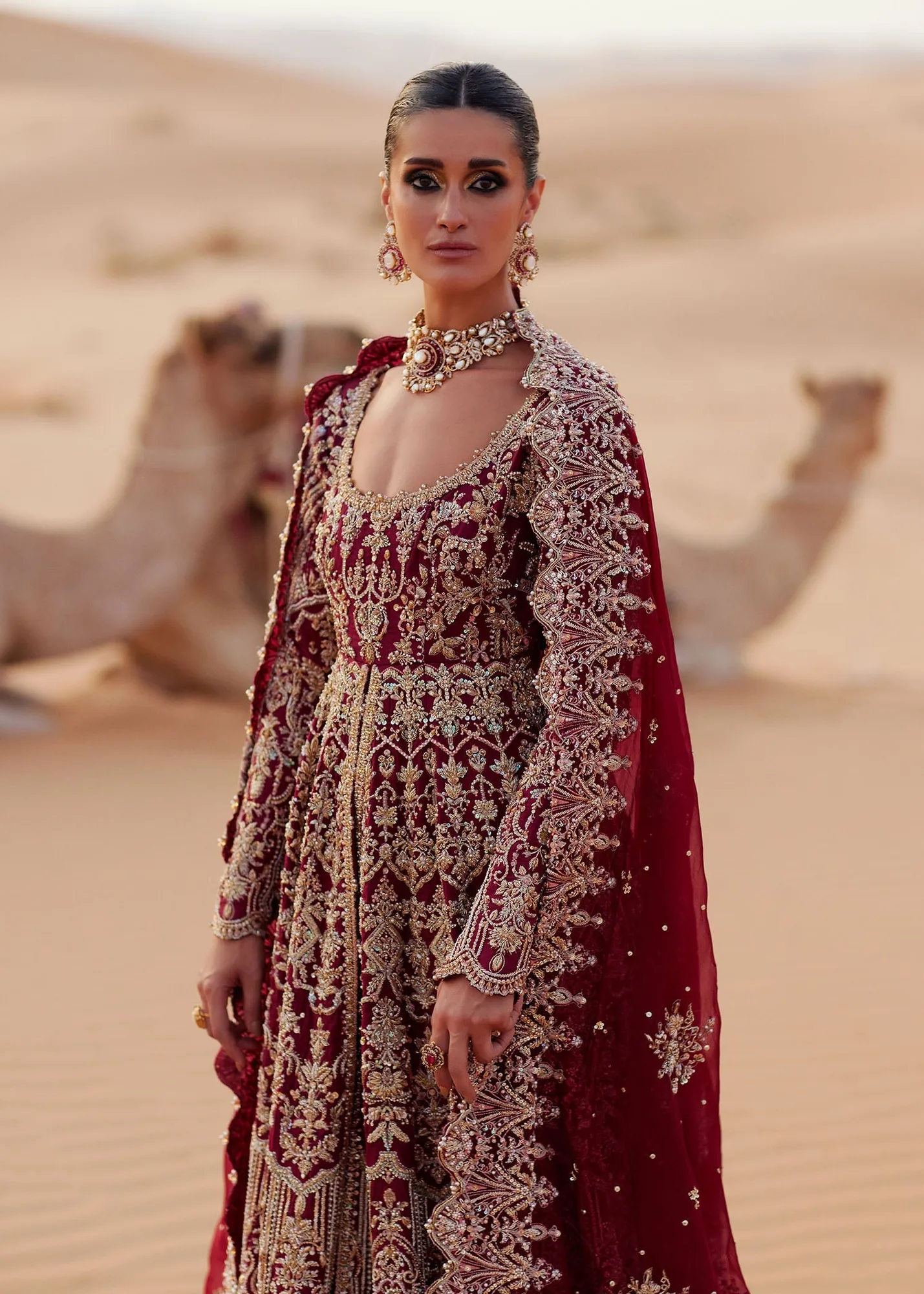 Pakistani Bridal Dress in Pishwas and Red Lehenga Style 2