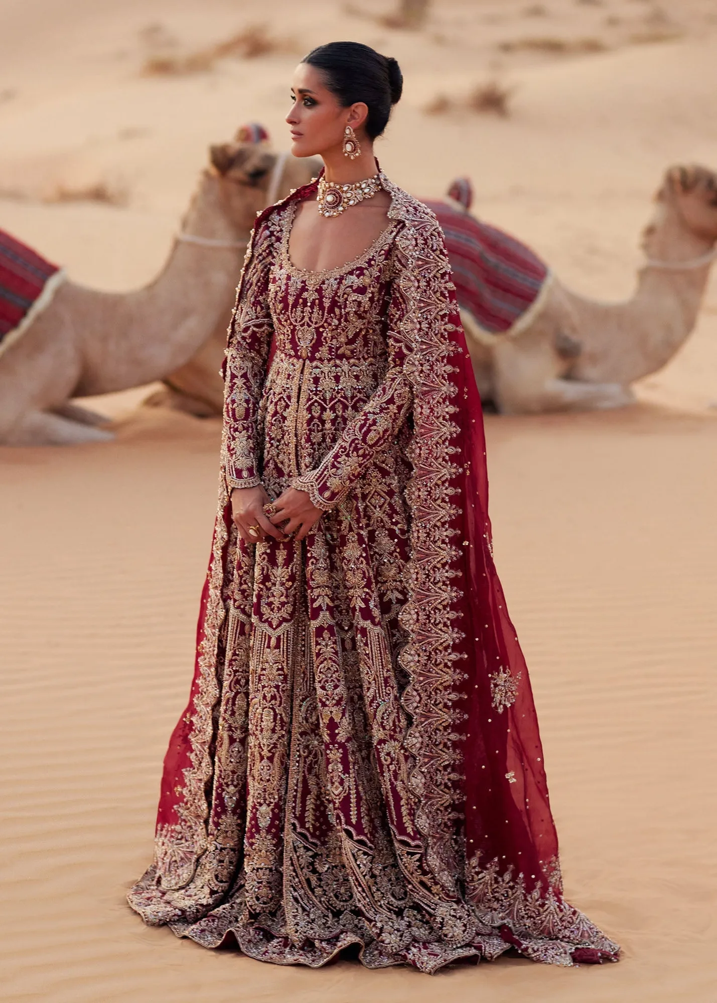 Pakistani Bridal Dress in Pishwas and Red Lehenga Style 6