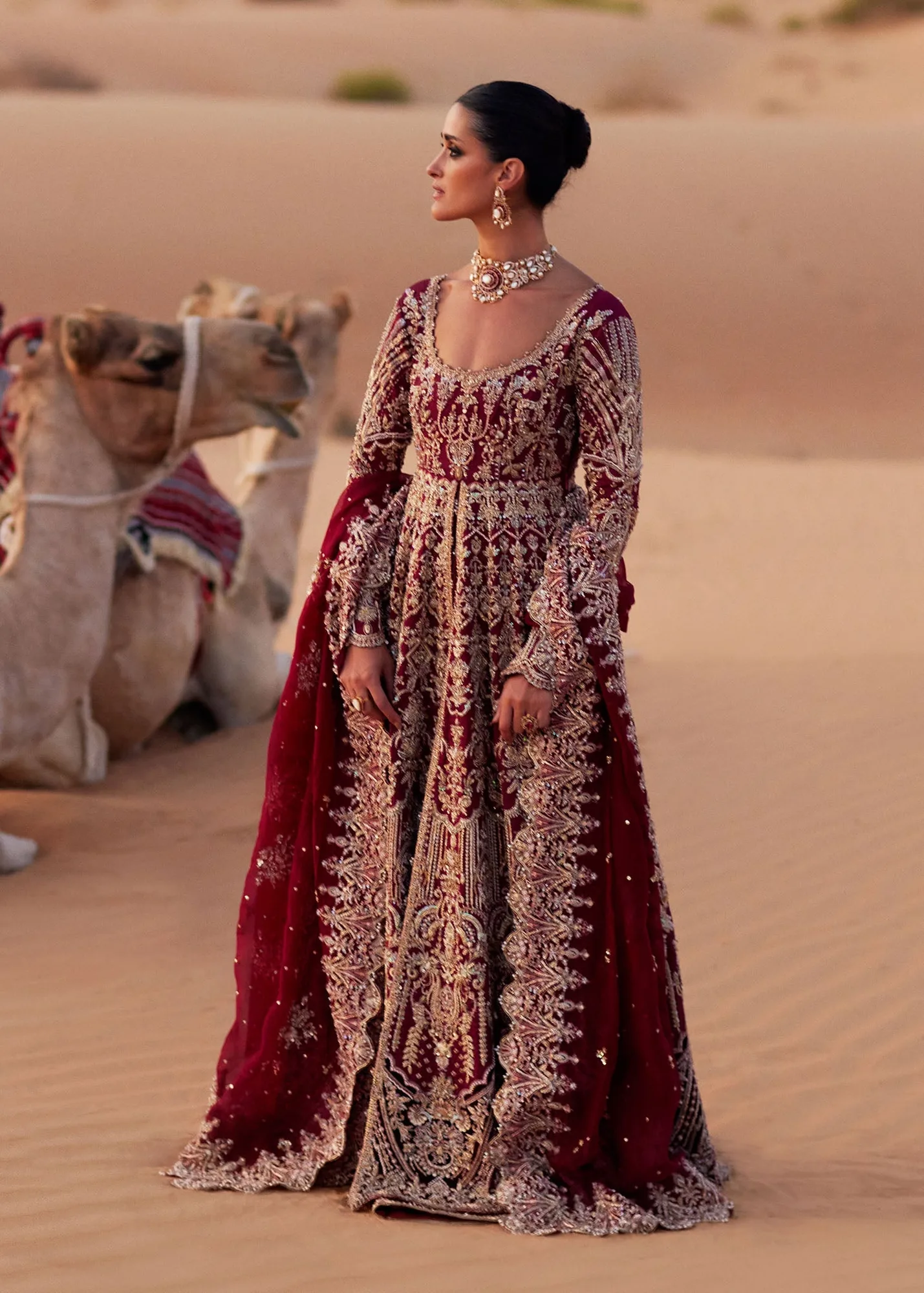 Pakistani Bridal Dress in Pishwas and Red Lehenga Style 7