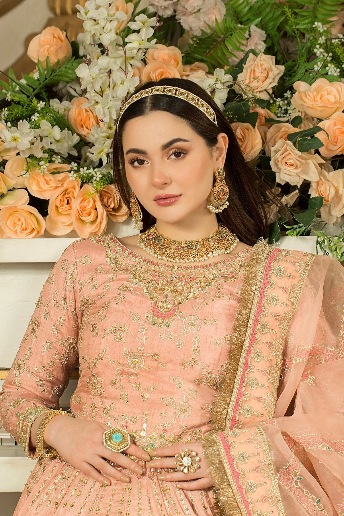 Pakistani Bridal Dress Peach Pink Lehenga and Choli for Bridal Wear 5