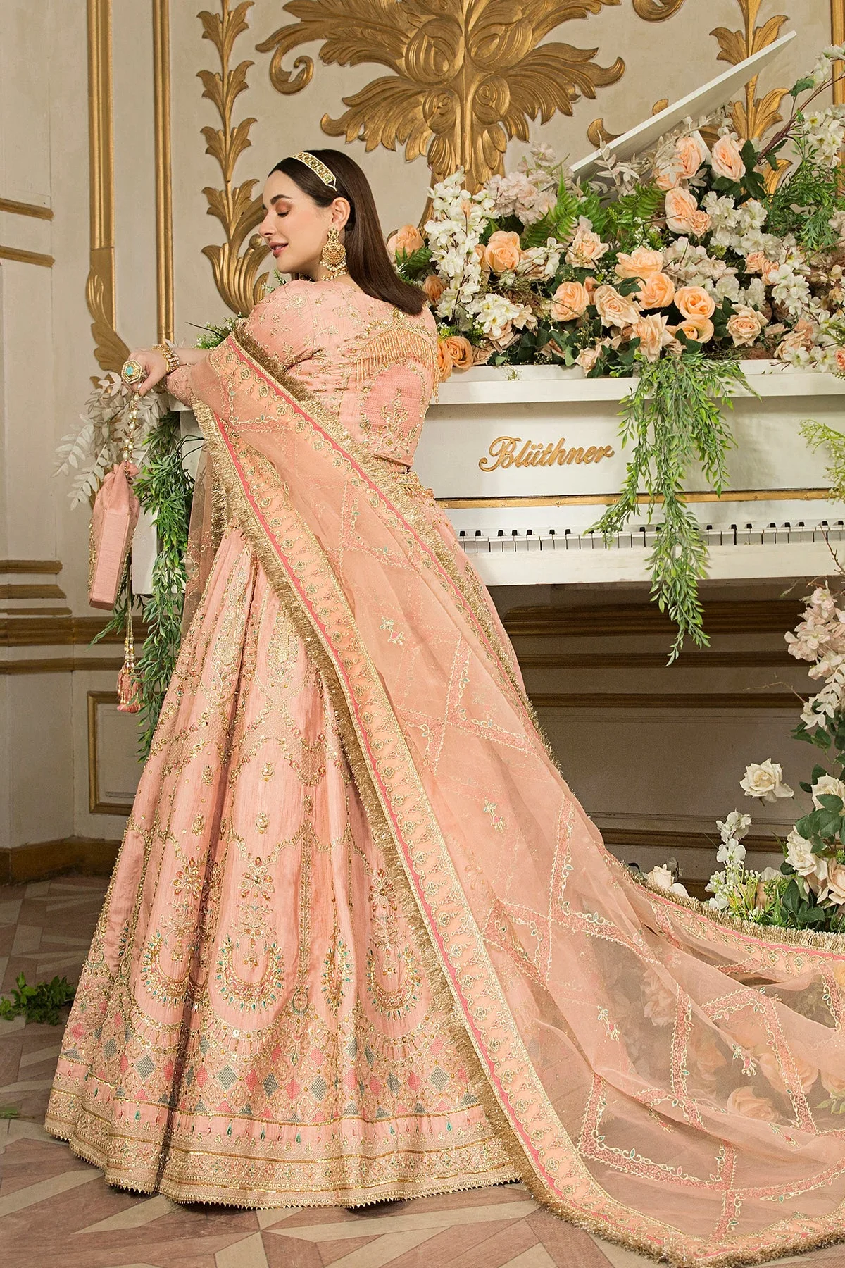 Pakistani Bridal Dress Peach Pink Lehenga and Choli for Bridal Wear 6