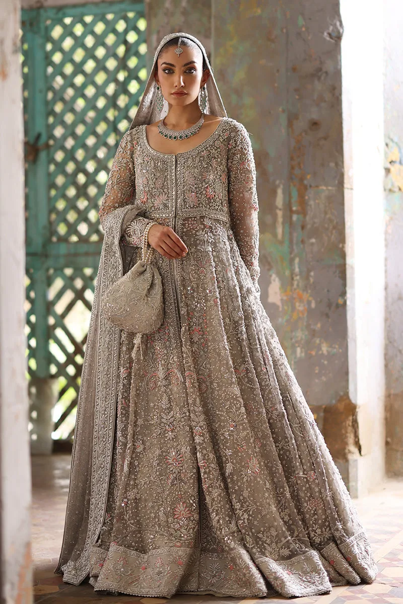 Pakistani Bridal Dress in Grey Pishwas Lehenga Style 2