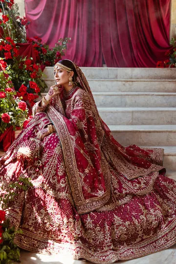 Red Pakistani Bridal Dresses in Lehenga Frock Style 2