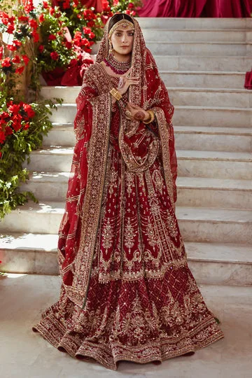 Red Pakistani Bridal Dresses in Lehenga Frock Style 3