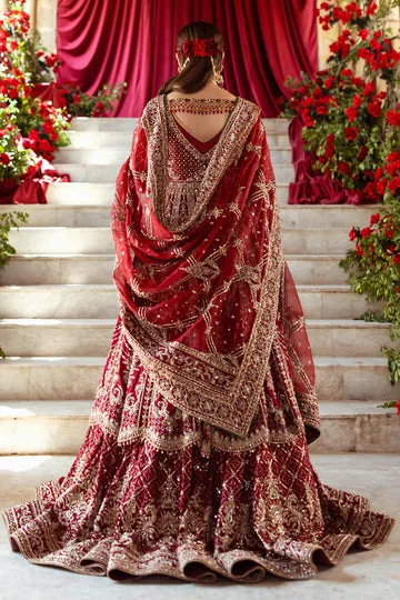 Red Pakistani Bridal Dresses in Lehenga Frock Style 6
