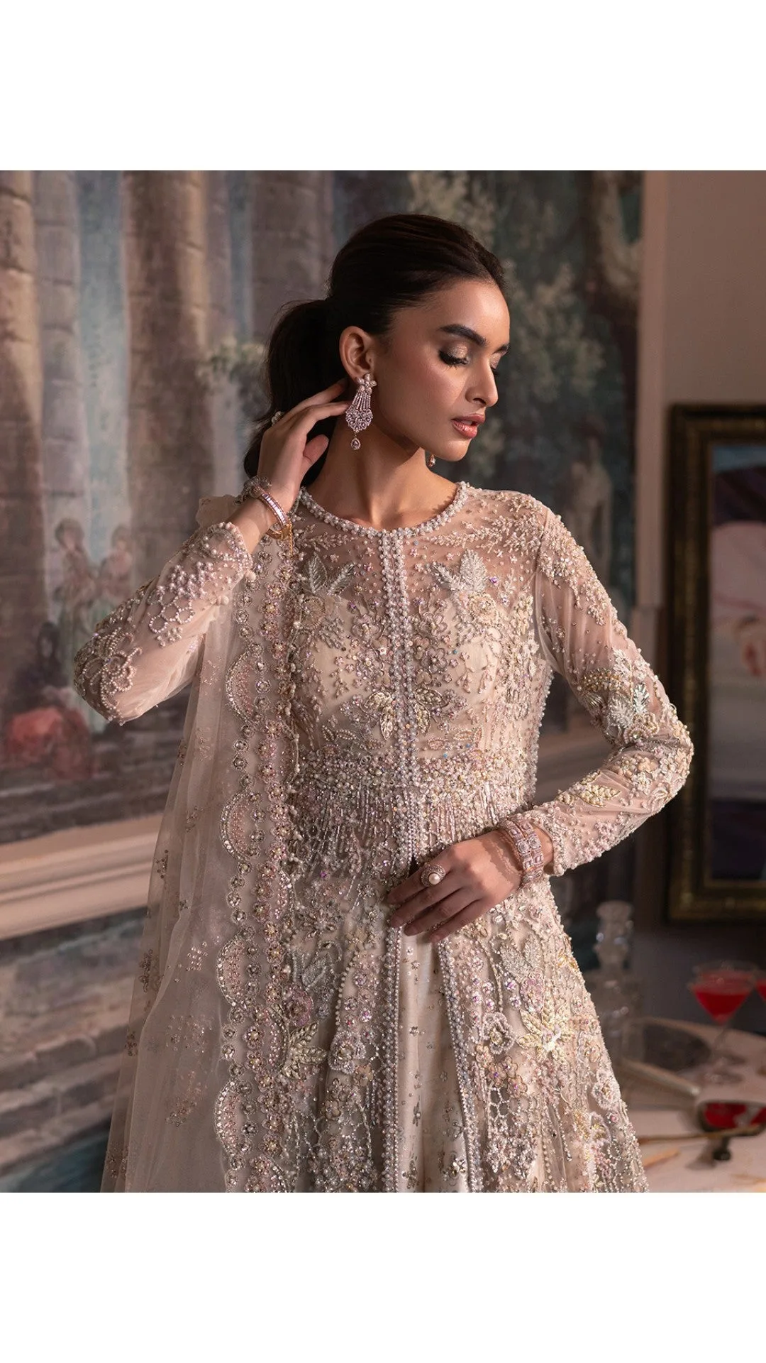 Pakistani Bridal Dress in Open Gown and Lehenga Style 3