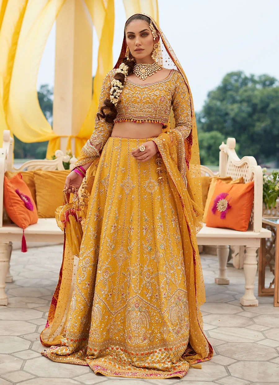 Embellished Marigold Bridal Lehnga Choli Pakistani Bridal Dress 2
