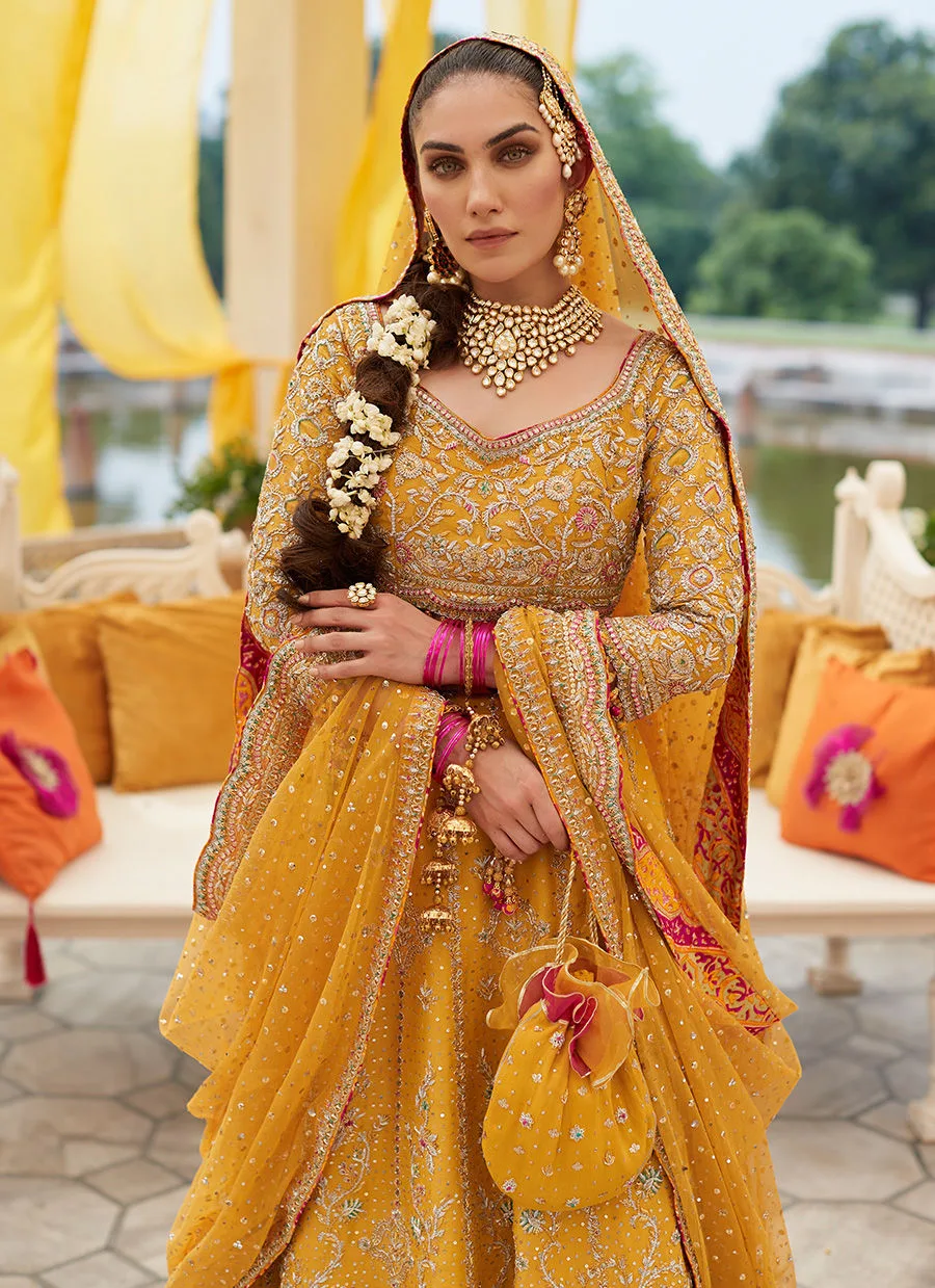 Embellished Marigold Bridal Lehnga Choli Pakistani Bridal Dress 3