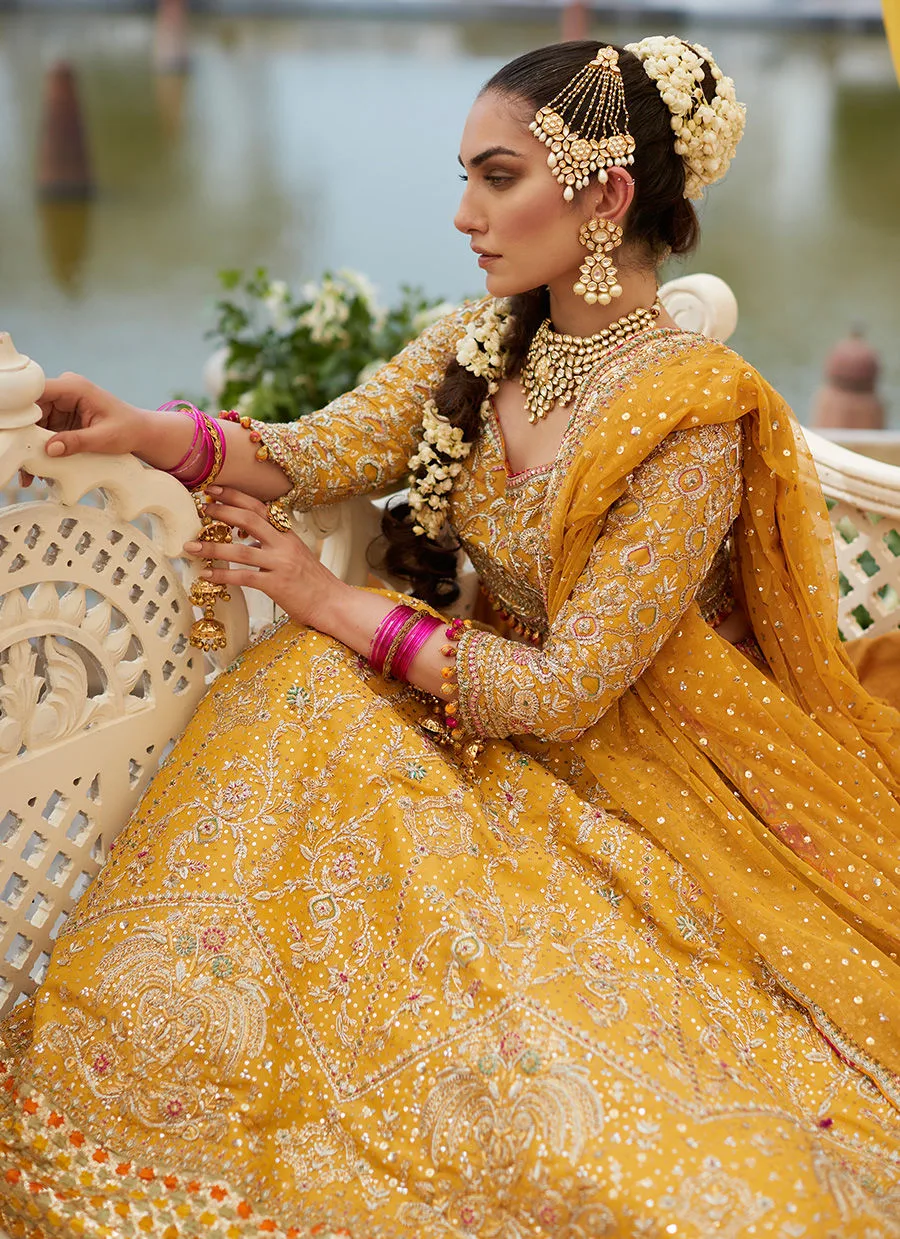 Embellished Marigold Bridal Lehnga Choli Pakistani Bridal Dress 4