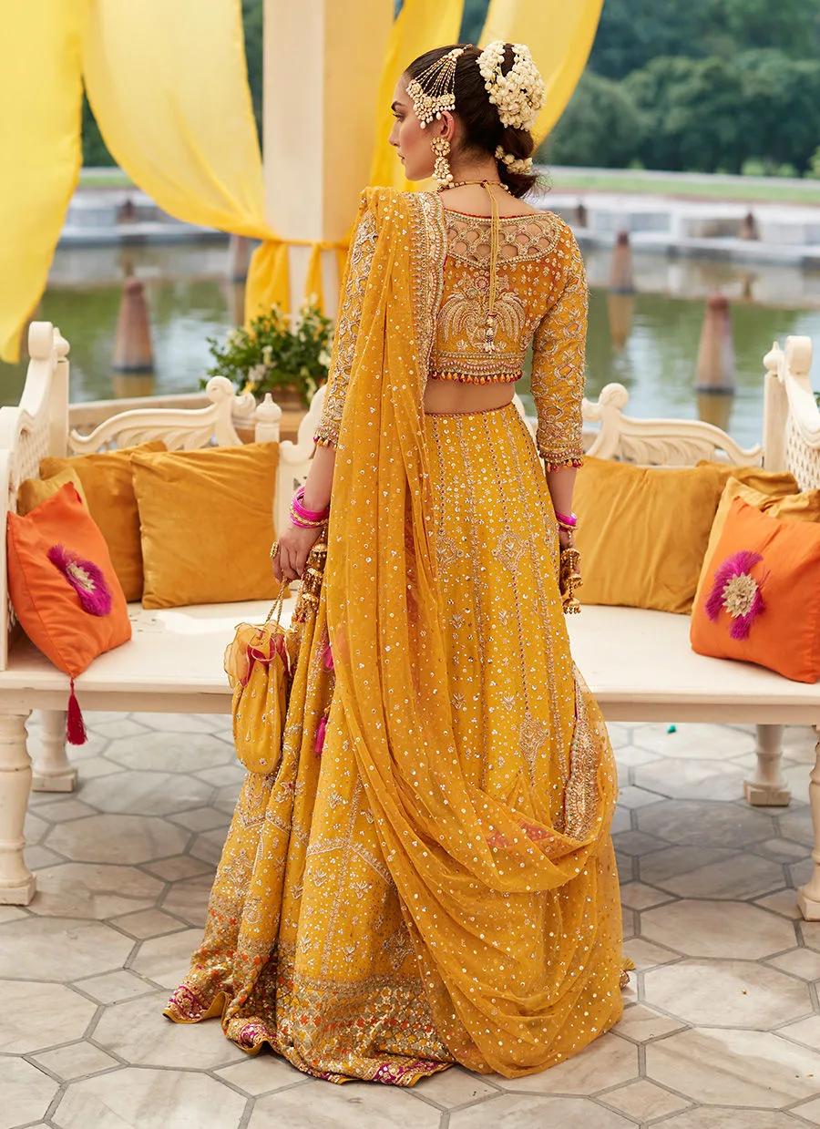 Embellished Marigold Bridal Lehnga Choli Pakistani Bridal Dress 5