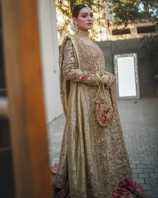 Pakistani Bridal Outfit in Kameez and Lehenga Style 3