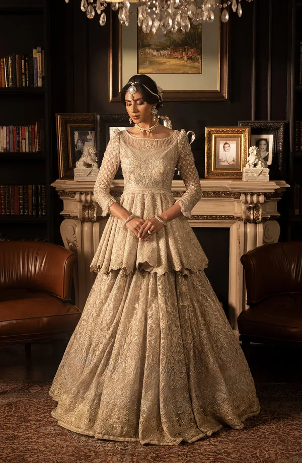 Pakistani Bridal Dress in Ivory Peplum Lehenga Style 3