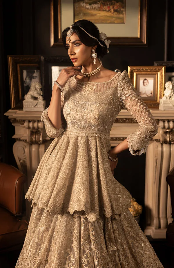 Pakistani Bridal Dress in Ivory Peplum Lehenga Style 5