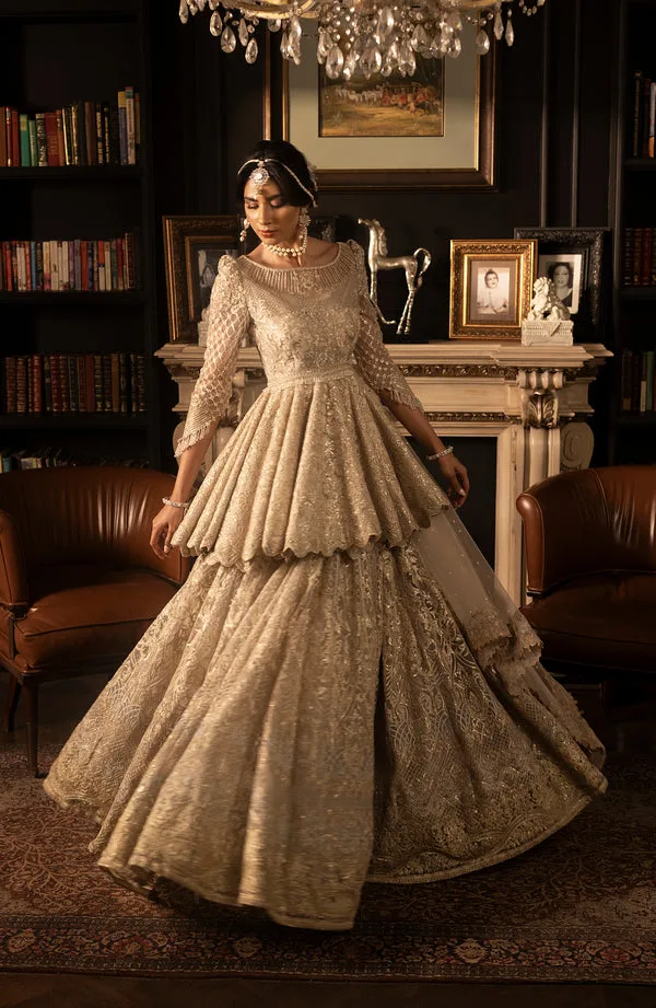 Pakistani Bridal Dress in Ivory Peplum Lehenga Style 6