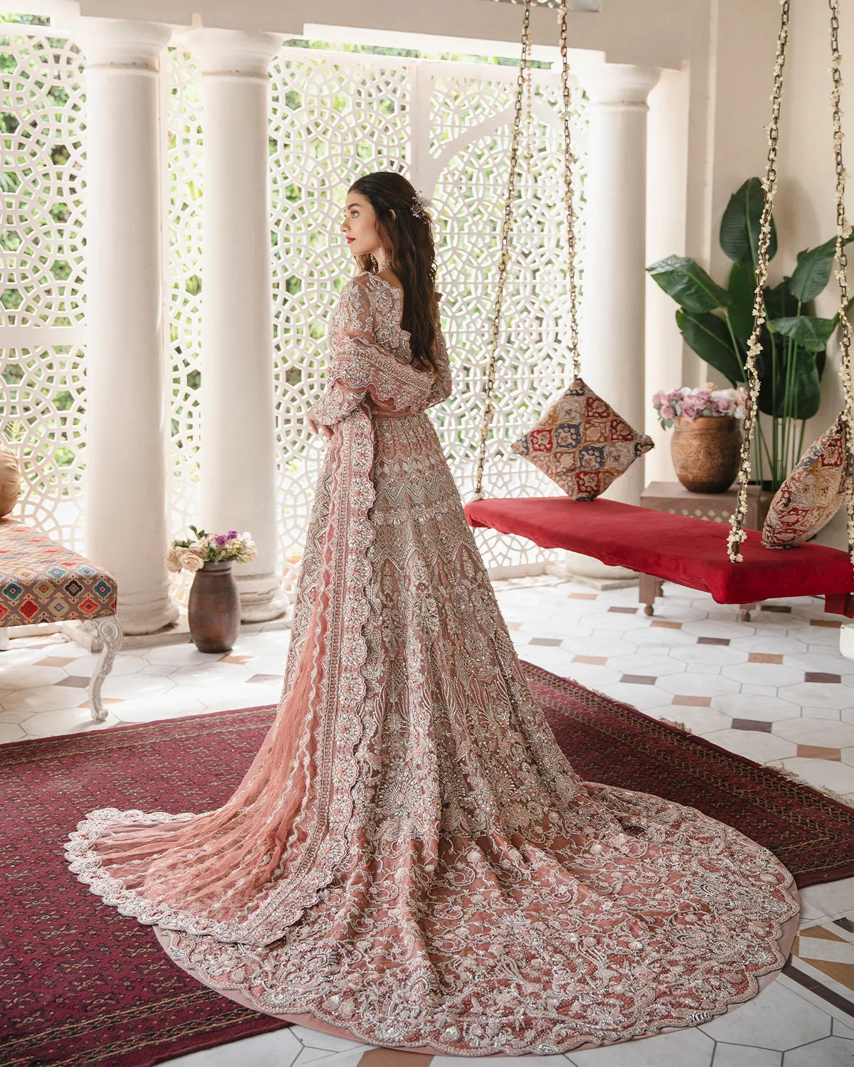 Pakistani Bridal Dress in Pink Lehenga and Choli Style 4