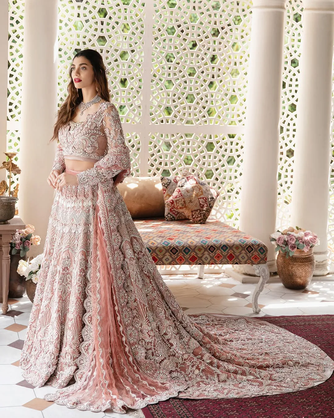 Pakistani Bridal Dress in Pink Lehenga and Choli Style 5