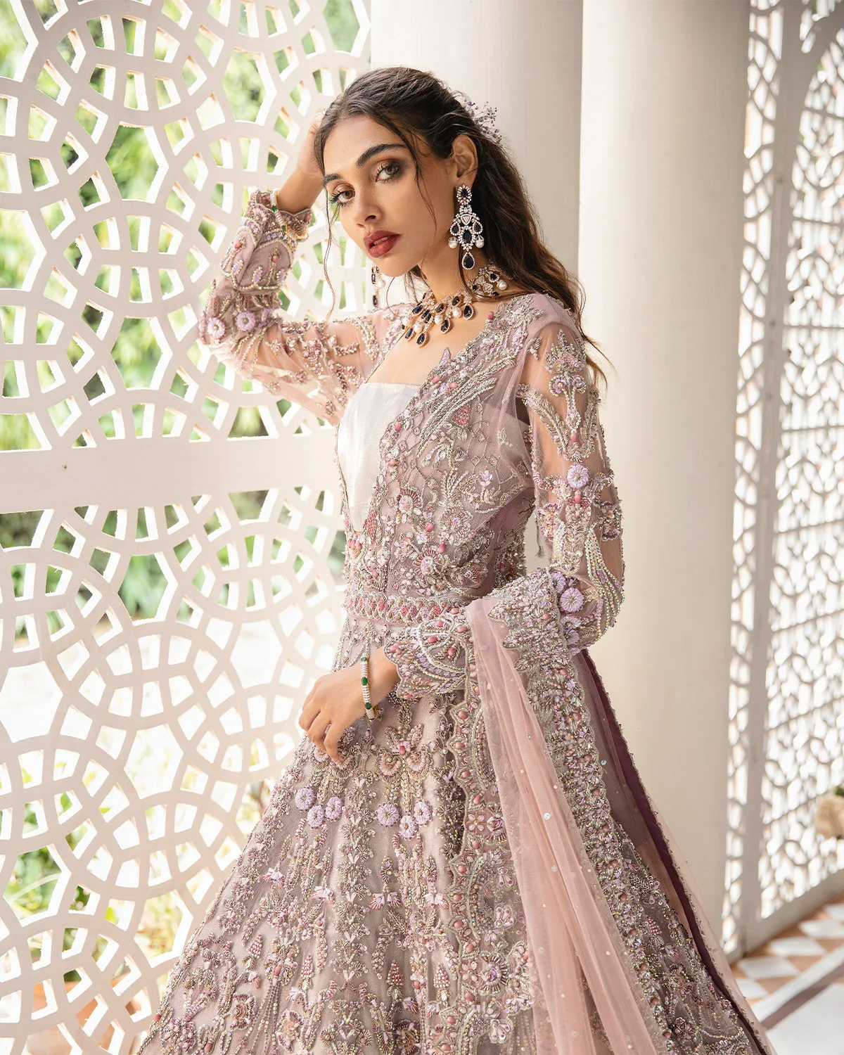 Pink Pakistani Bridal Dress in Long Tail Gown Style 2