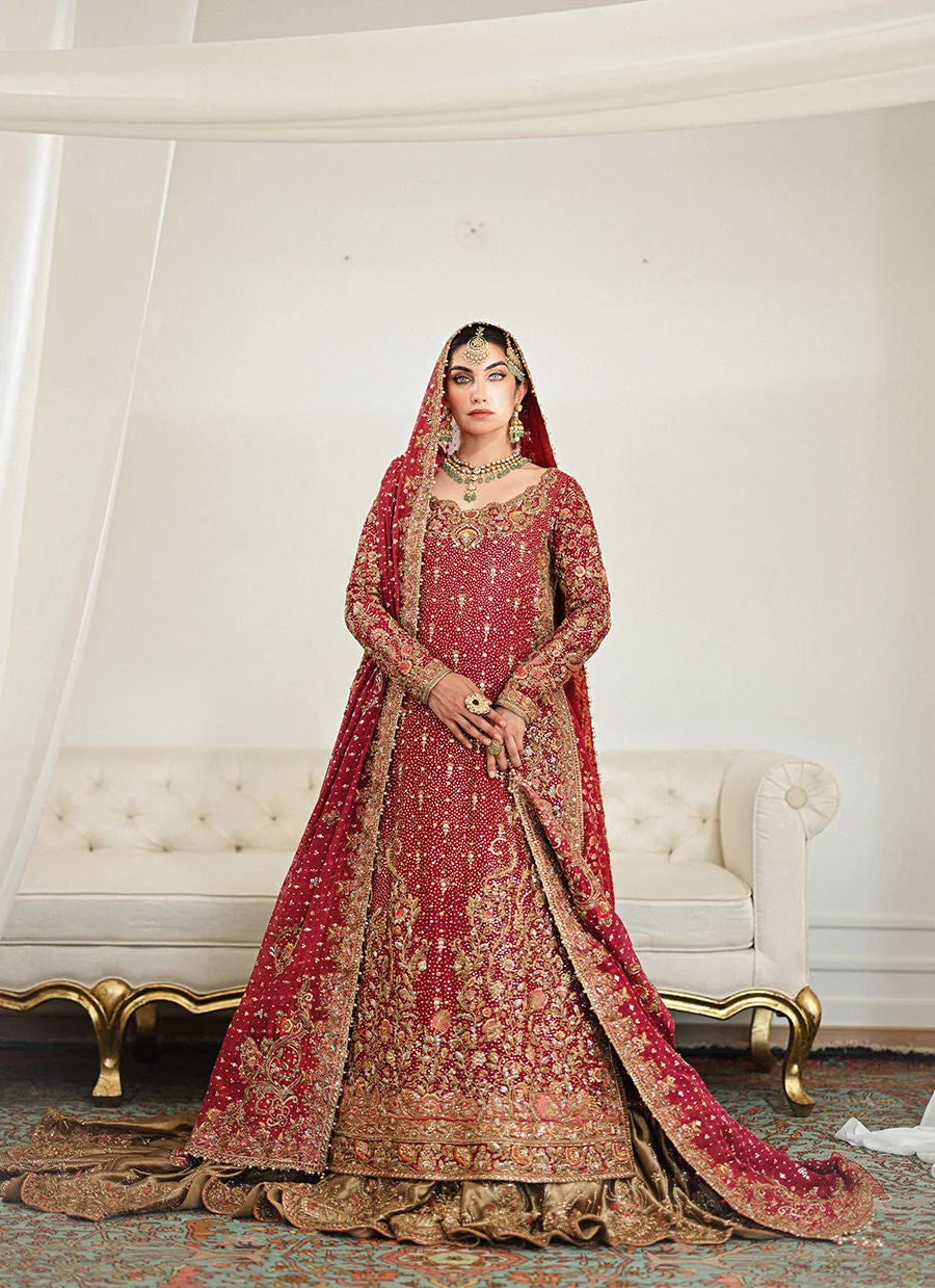 Burgundy Pakistani Bridal Dress in Lehenga Kameez Style 2