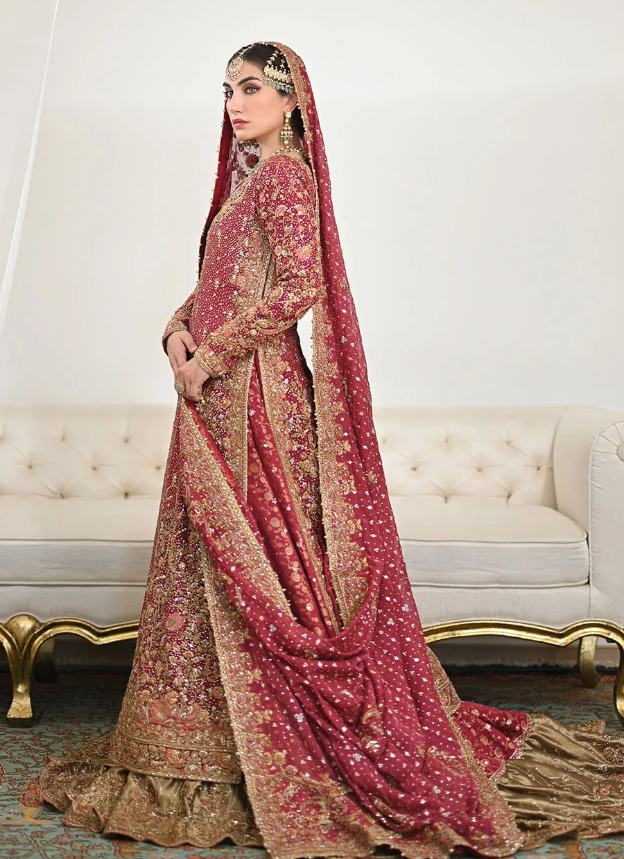 Burgundy Pakistani Bridal Dress in Lehenga Kameez Style 3