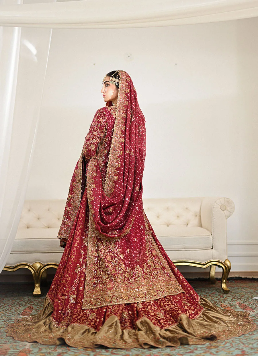 Burgundy Pakistani Bridal Dress in Lehenga Kameez Style 4